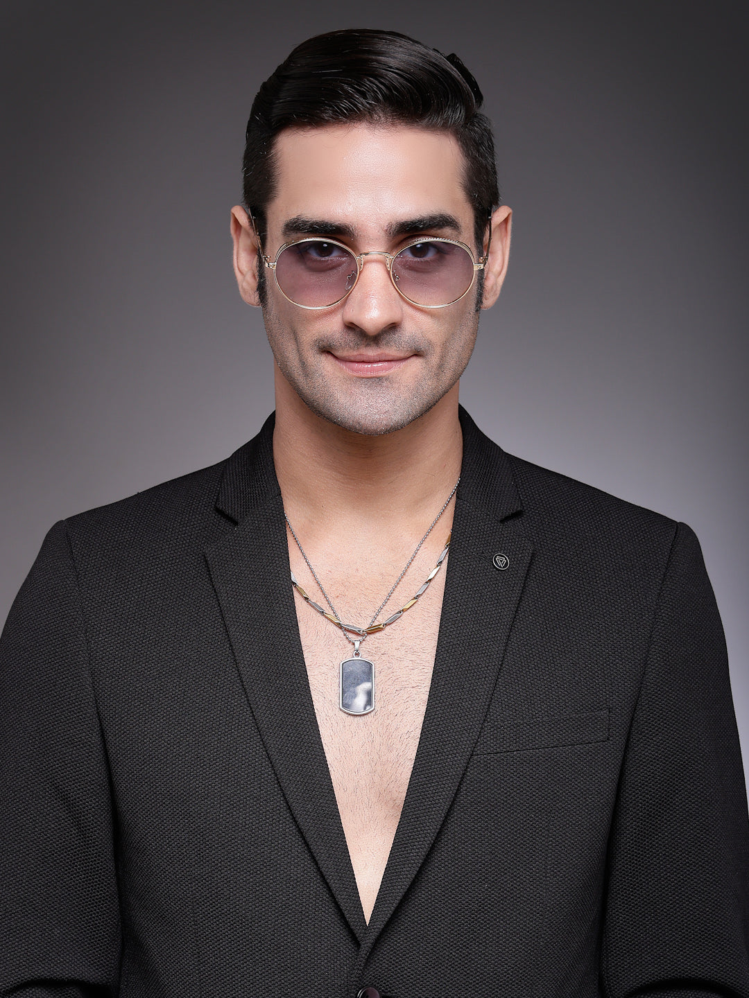 Ignisia | Gradient Grey & Brown Medium Full Rim Oval Sunglasses for Men [UV-protected]