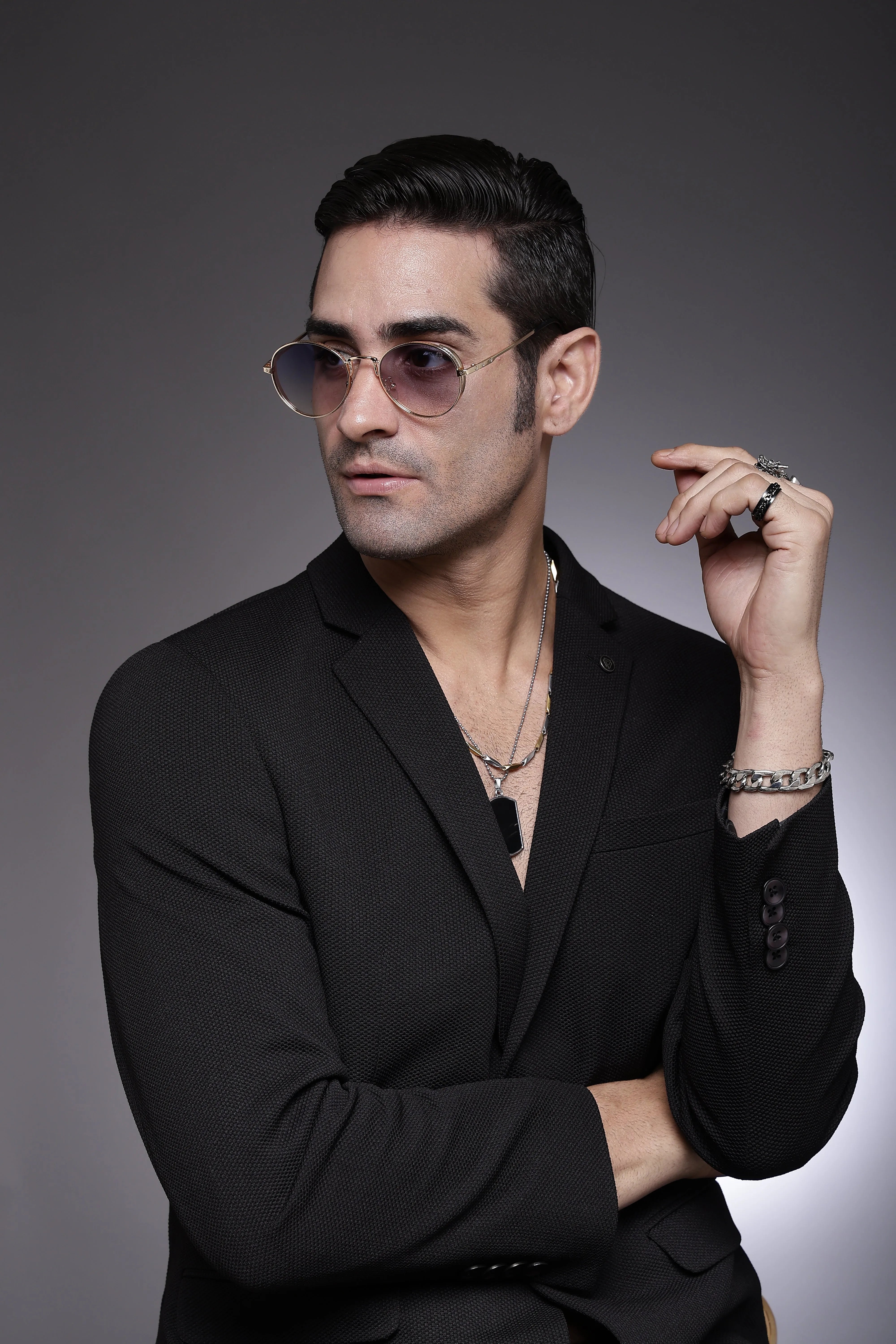 Ignisia | Gradient Grey & Brown Medium Full Rim Oval Sunglasses for Men [UV-protected]
