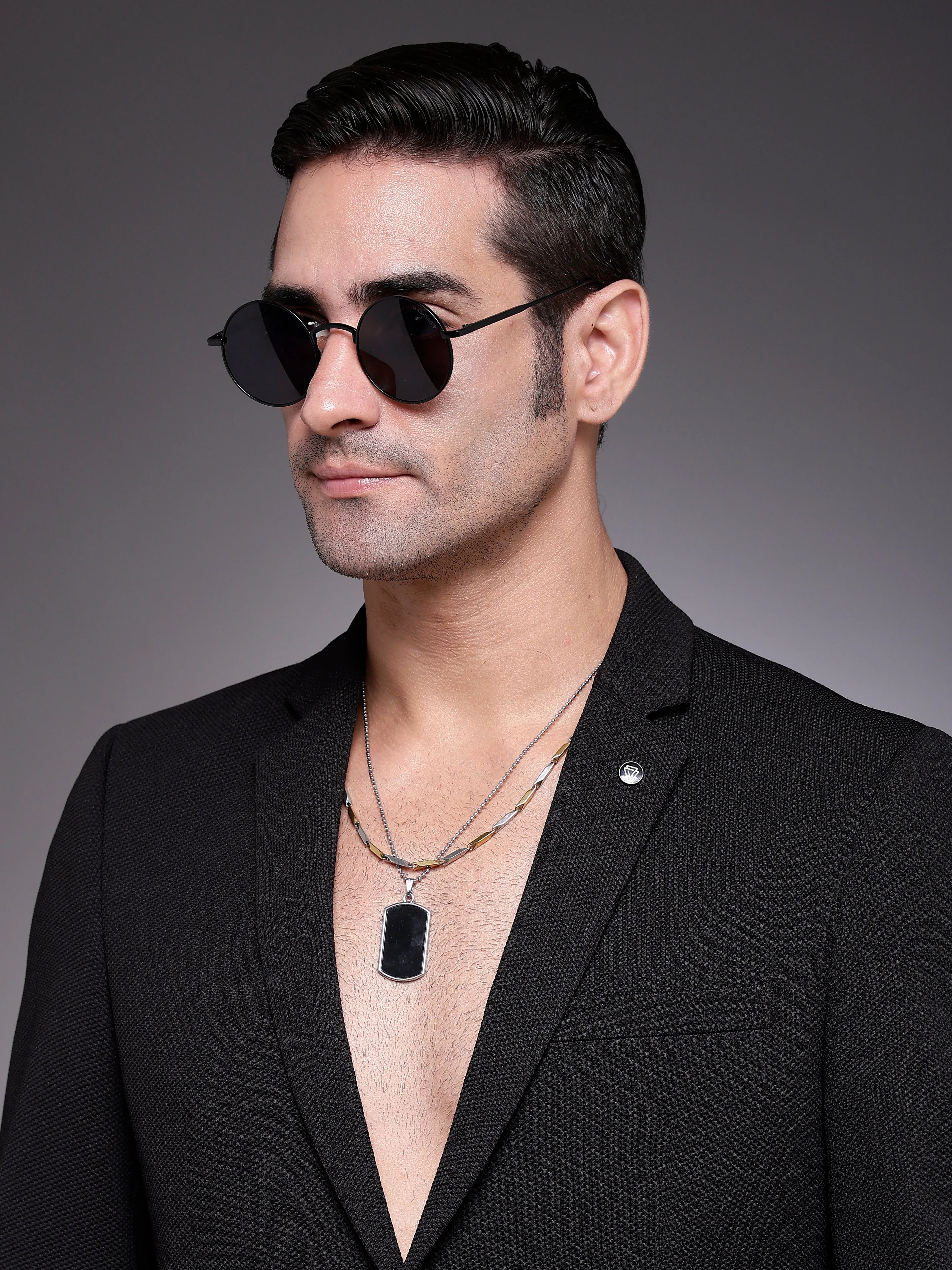 Ionara | Black Medium Full Rim Round Sunglasses for Men & Women [UV-protected]