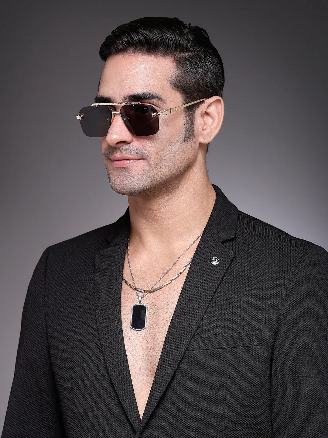 Pyre | Gradient Grey & Black Medium Rim Less Square Sunglasses for Men [UV-protected]