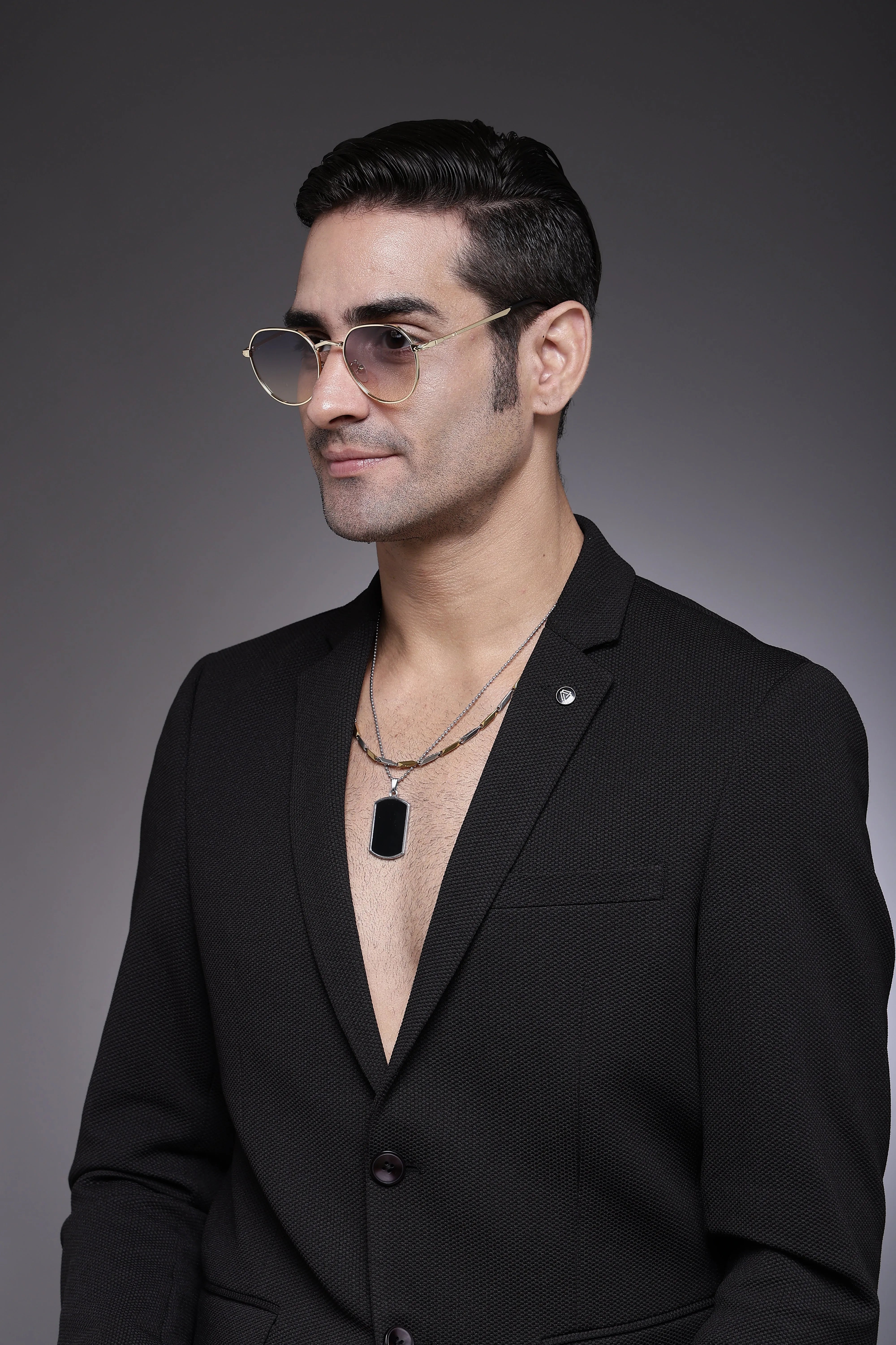 Veylara | Gradient Grey & Brown Medium Full Rim Oval Sunglasses for Men [UV-protected]