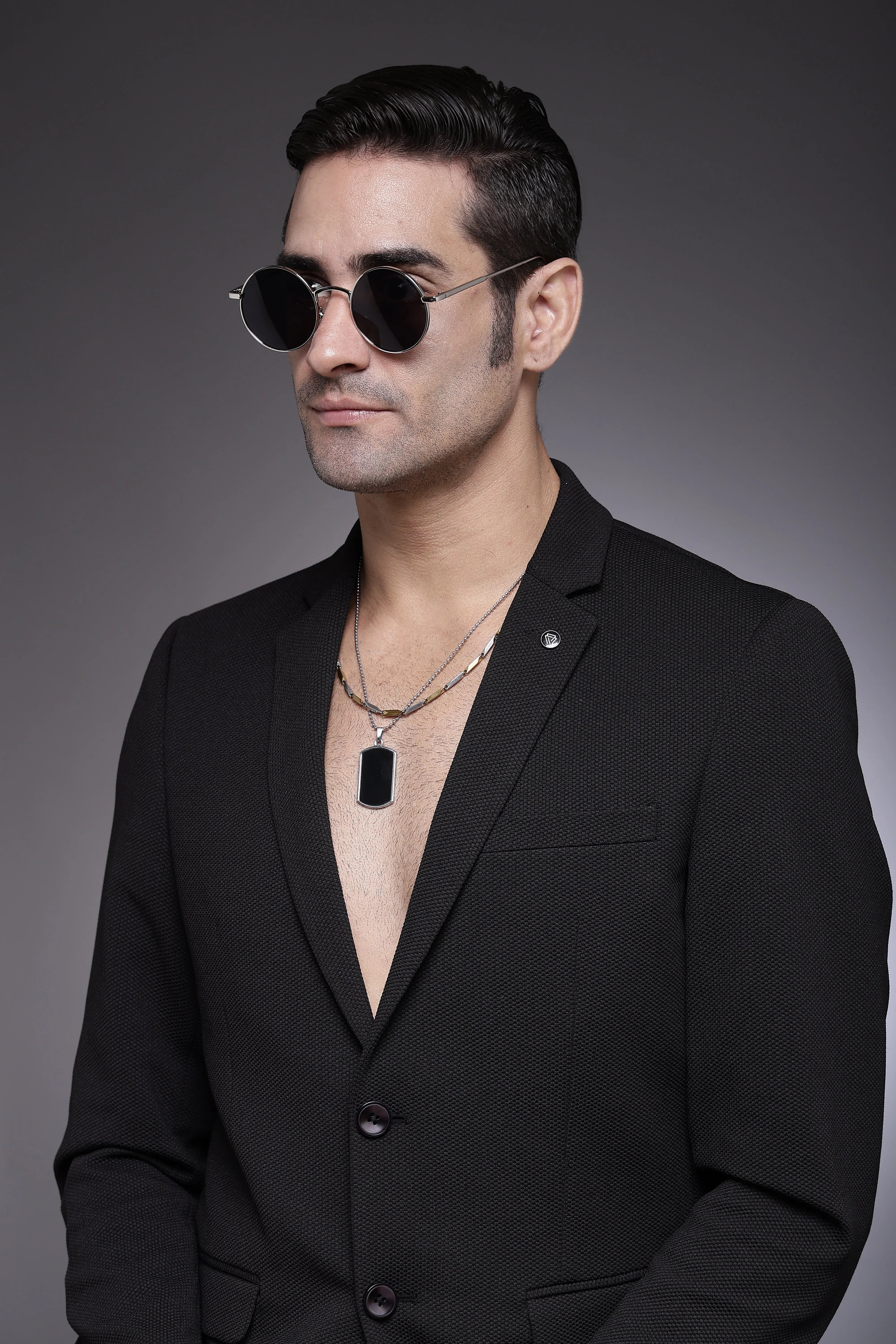 Ionara | Silver-Black Medium Full Rim Round Sunglasses for Men & Women [UV-protected]