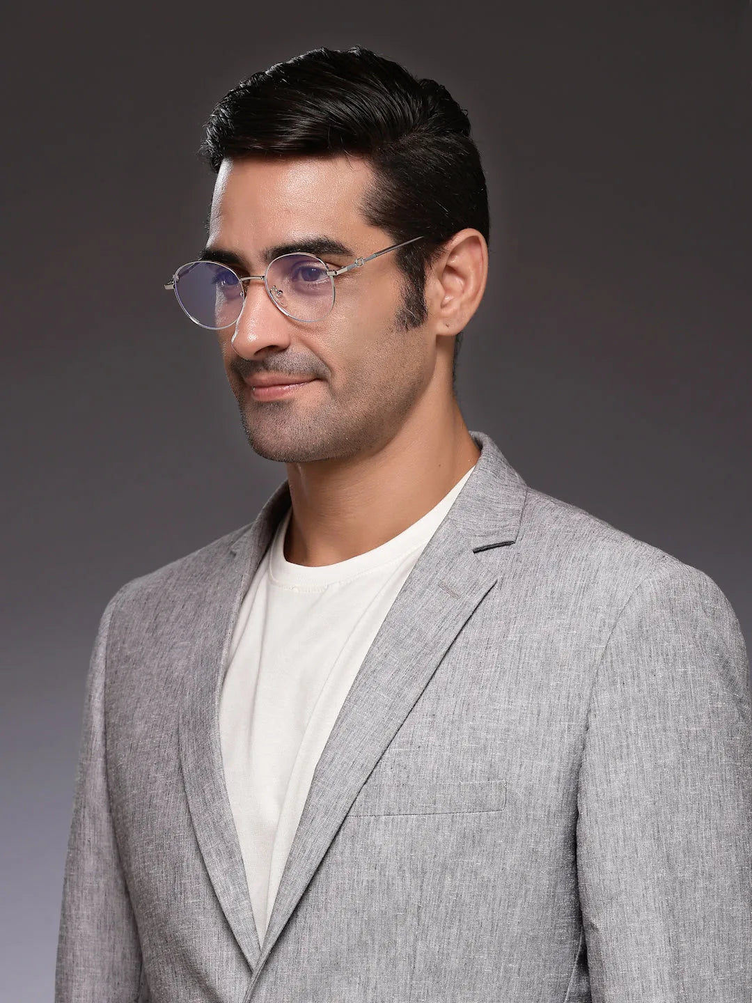 Astrid | Silver Medium Full Rim Oval Computer Glasses for Men & Women [Blue Block]