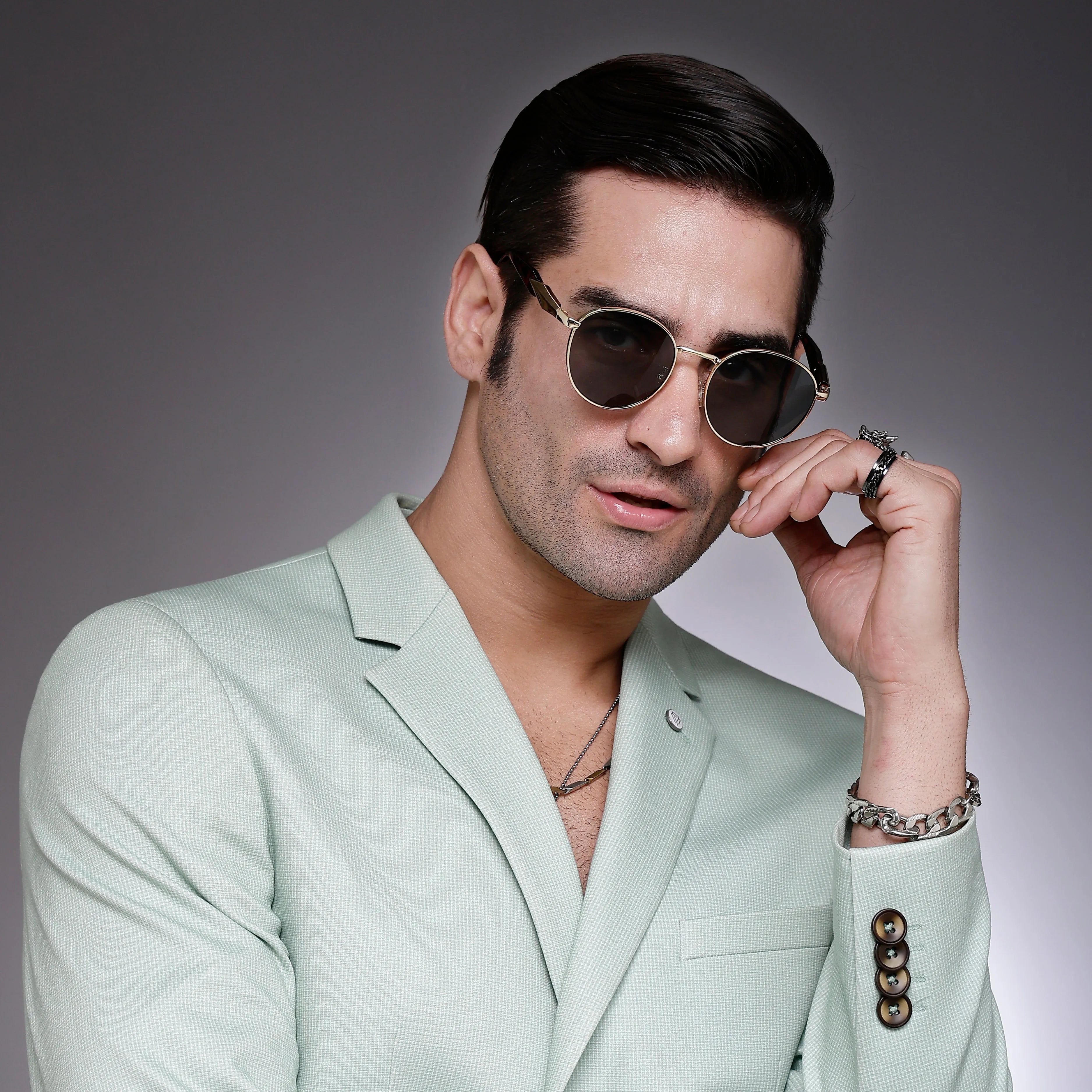 Platinum | Green Medium Full Rim Oval Sunglasses for Men & Women [UV-protected]