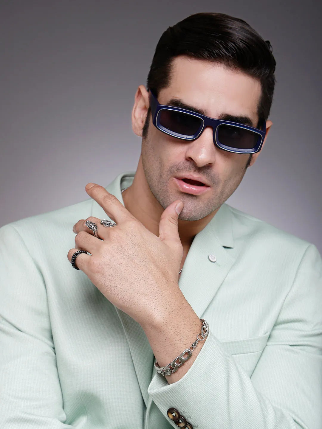 Crystix | Blue Small Full Rim Rectangle Sunglasses for Men & Women [UV-protected]