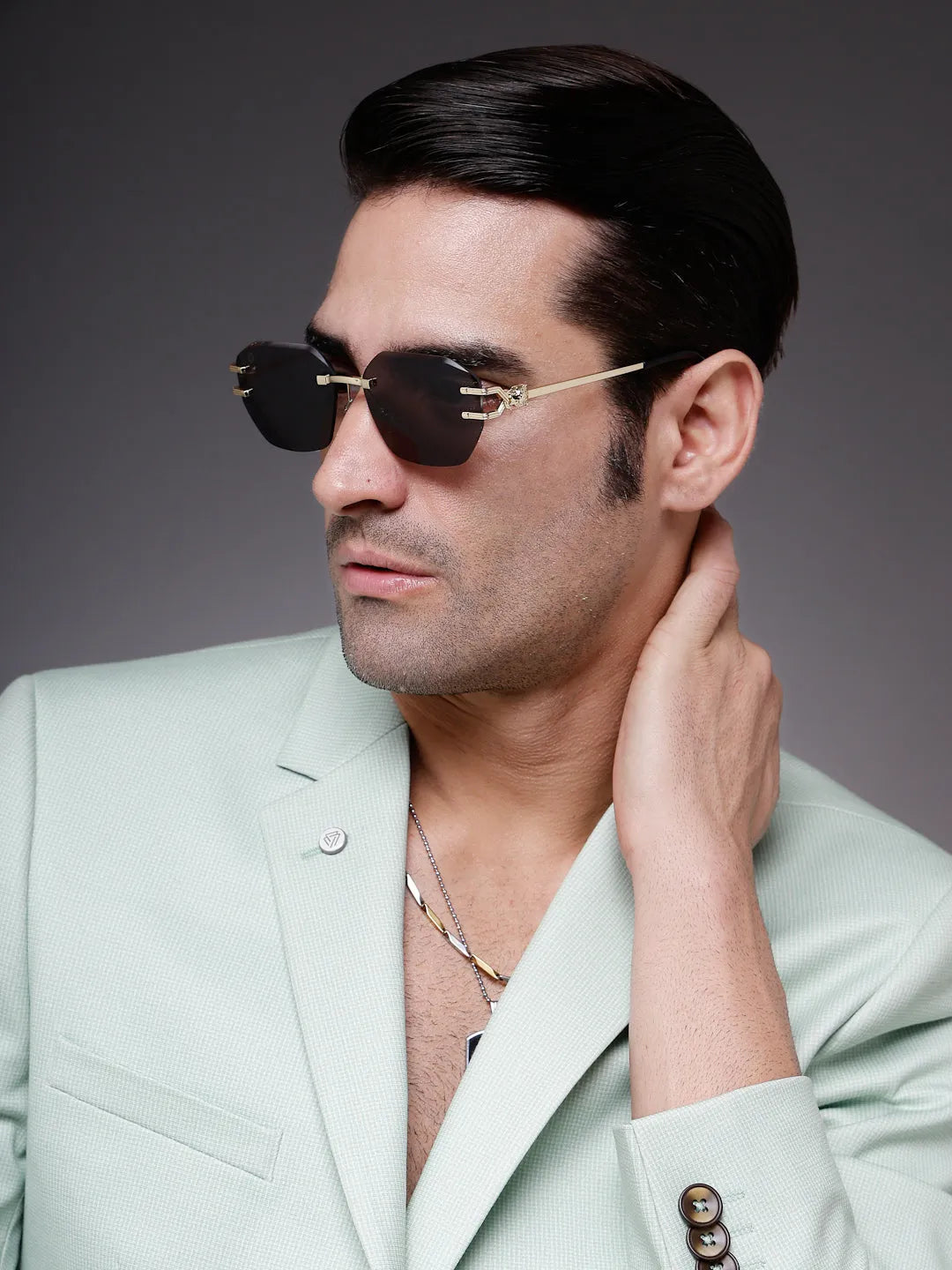 Valora | Black Medium Rim Less Square Sunglasses for Men [UV-protected]