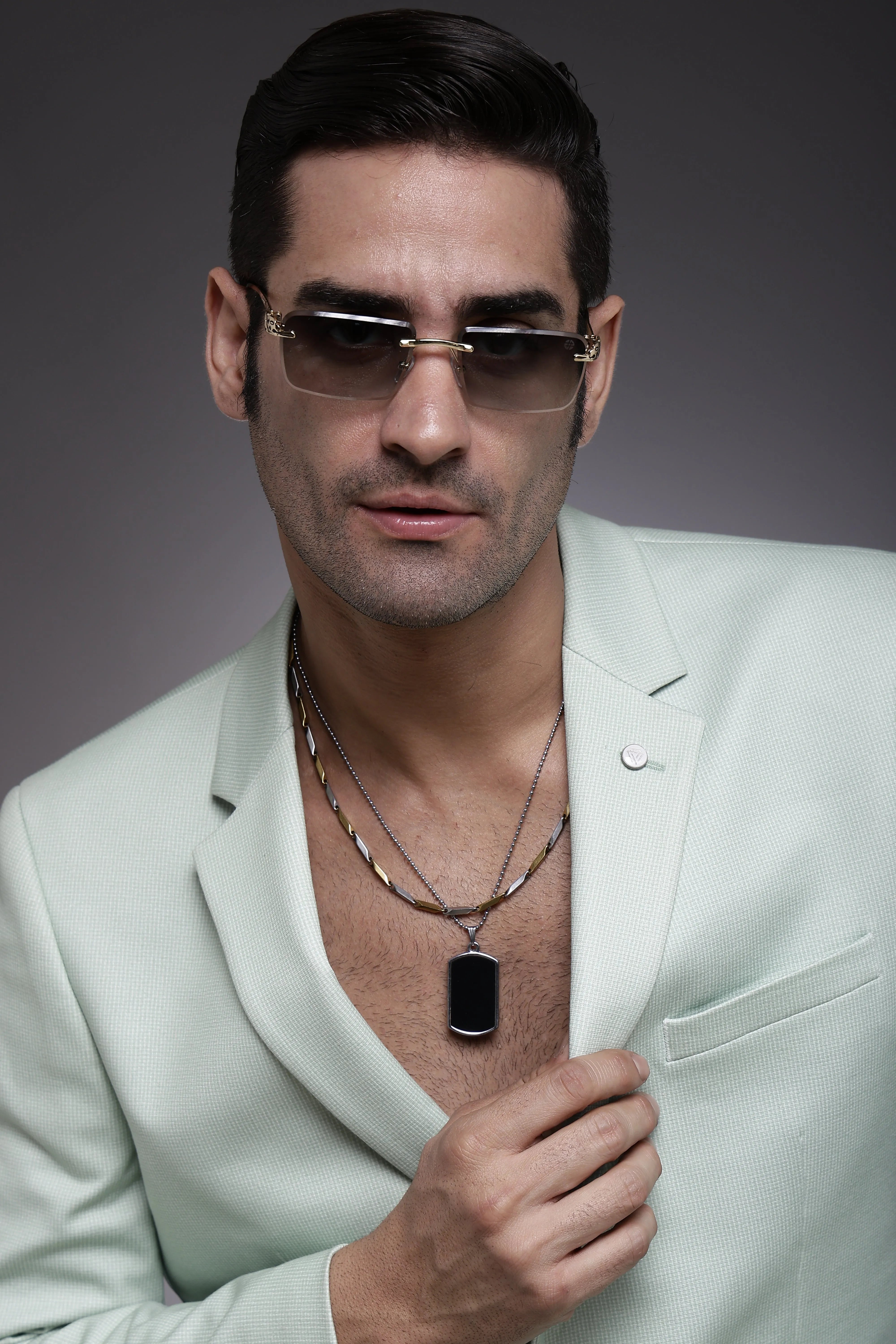 Clyra | Gradient Green Medium Rim Less Square Sunglasses for Men [UV-protected]
