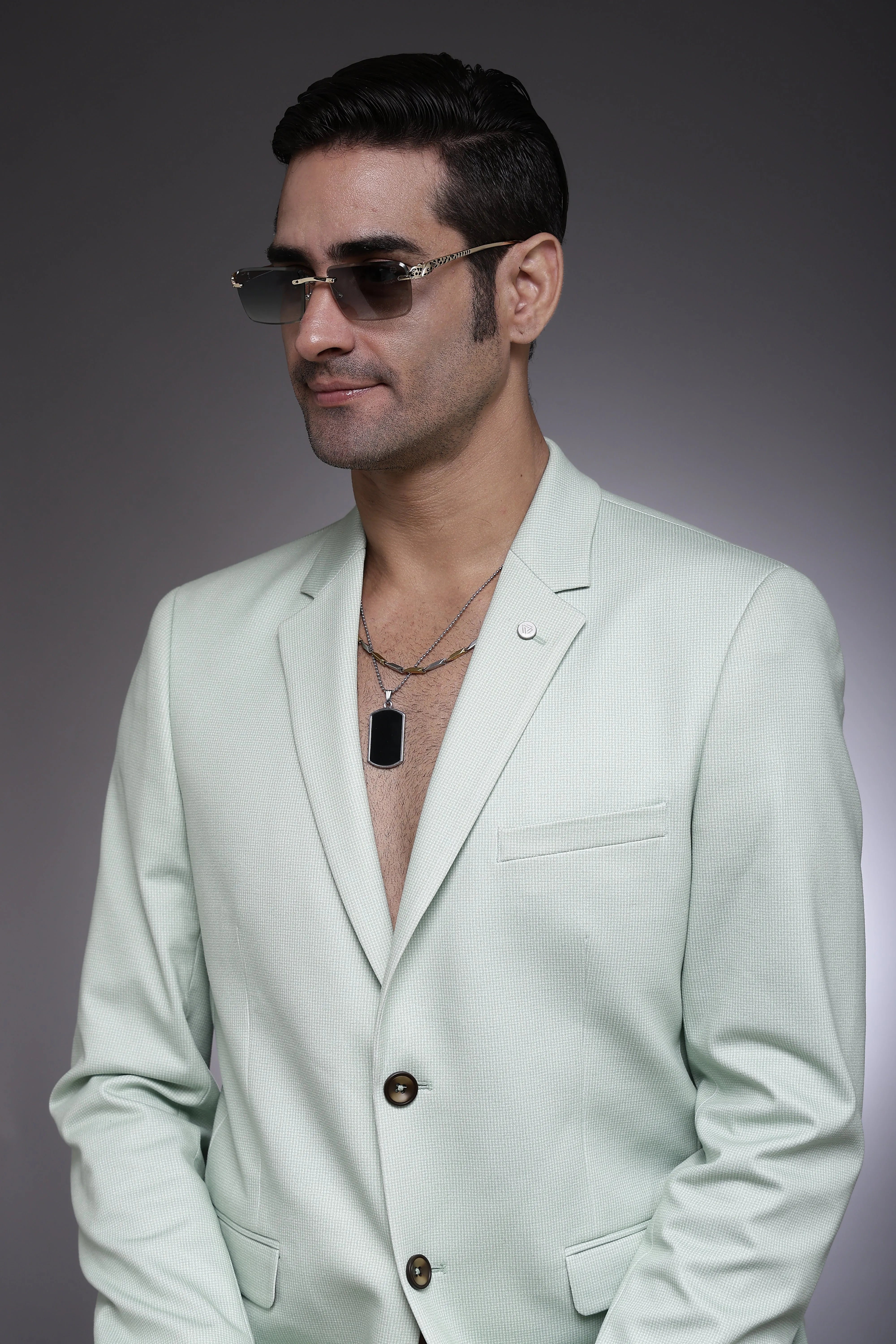 Clyra | Gradient Green Medium Rim Less Square Sunglasses for Men [UV-protected]