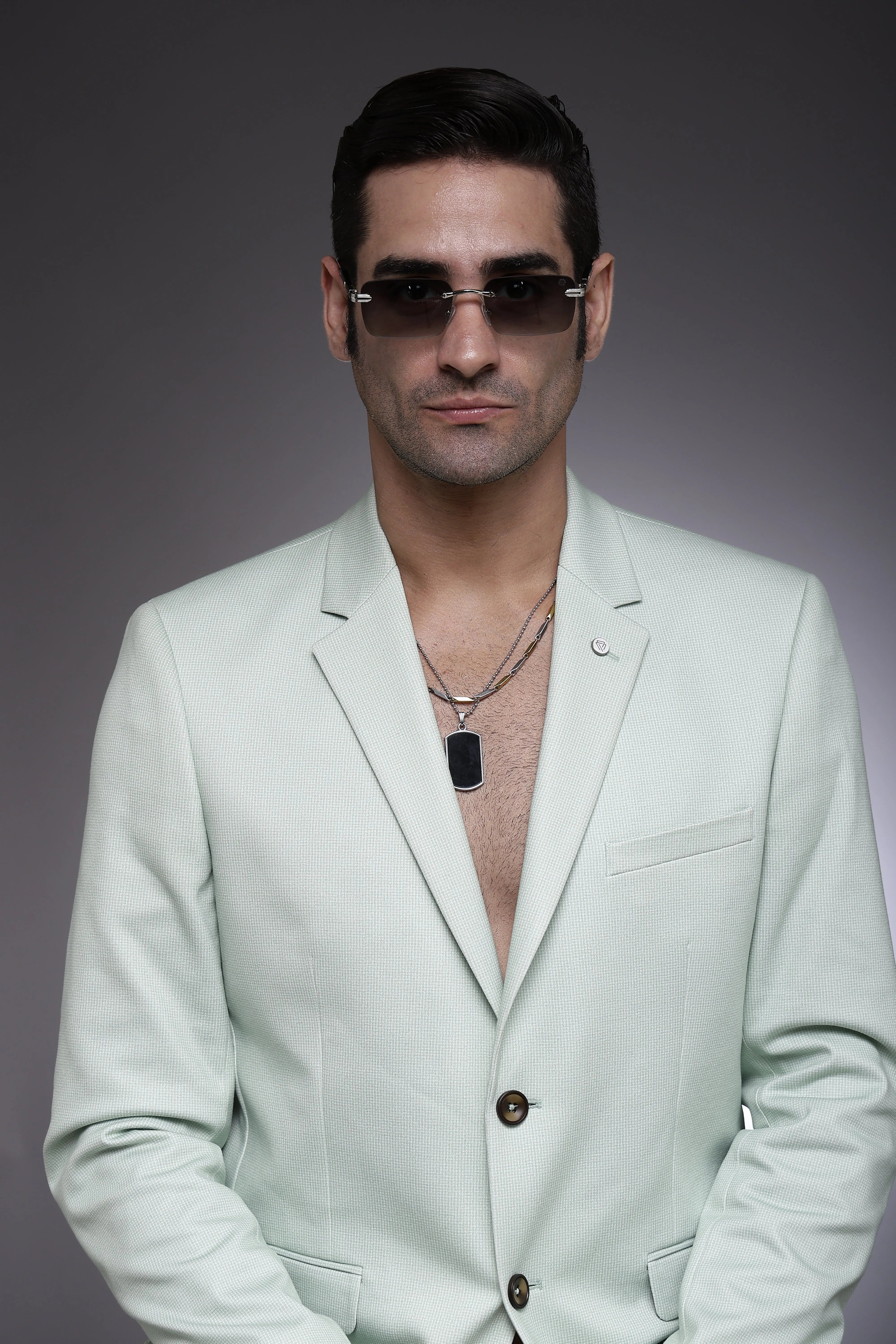 Veyra | Green Medium Rim Less Rectangle Sunglasses for Men [UV-protected]