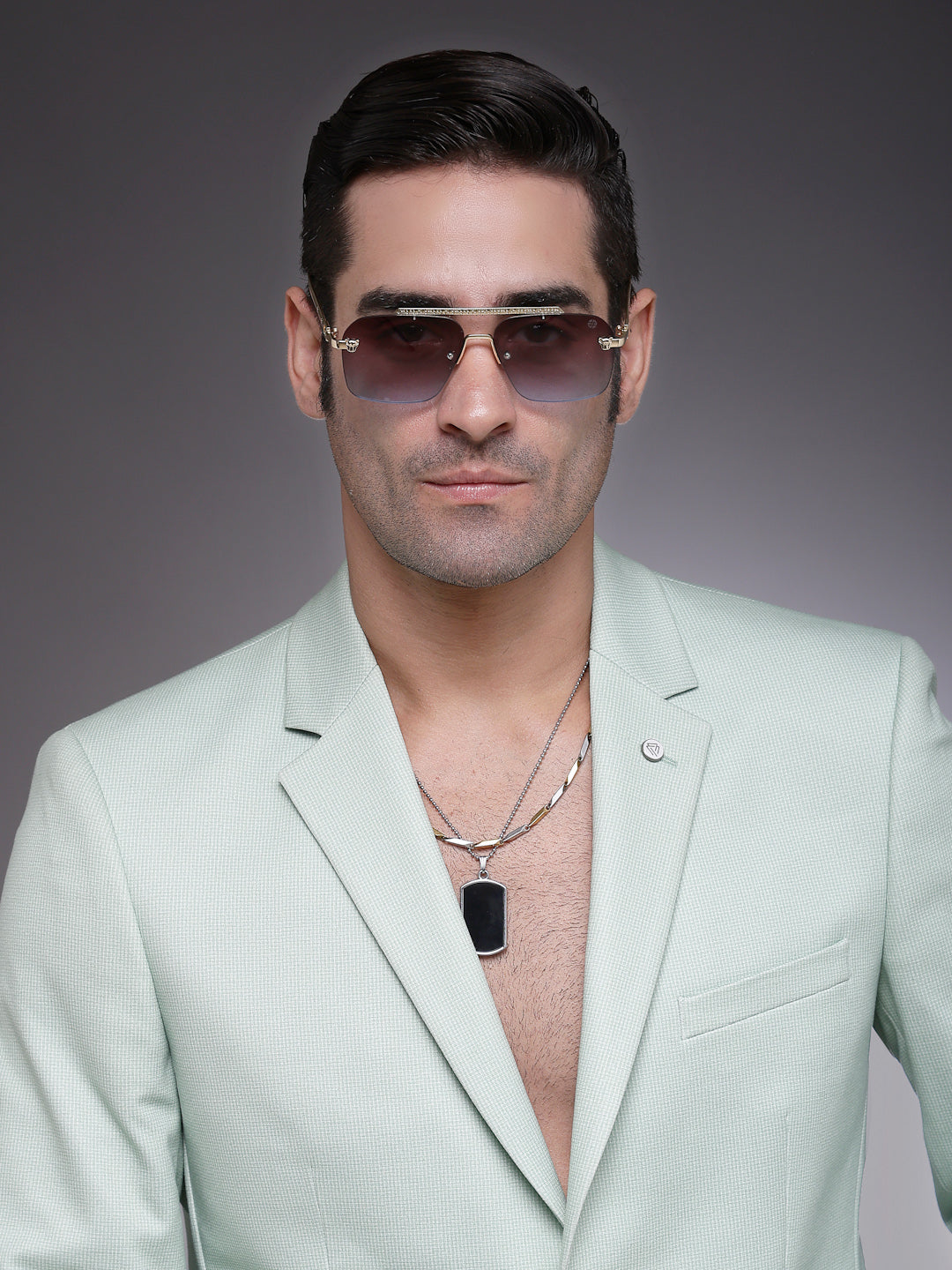 Pyre | Black Medium Rim Less Square Sunglasses for Men [UV-protected]