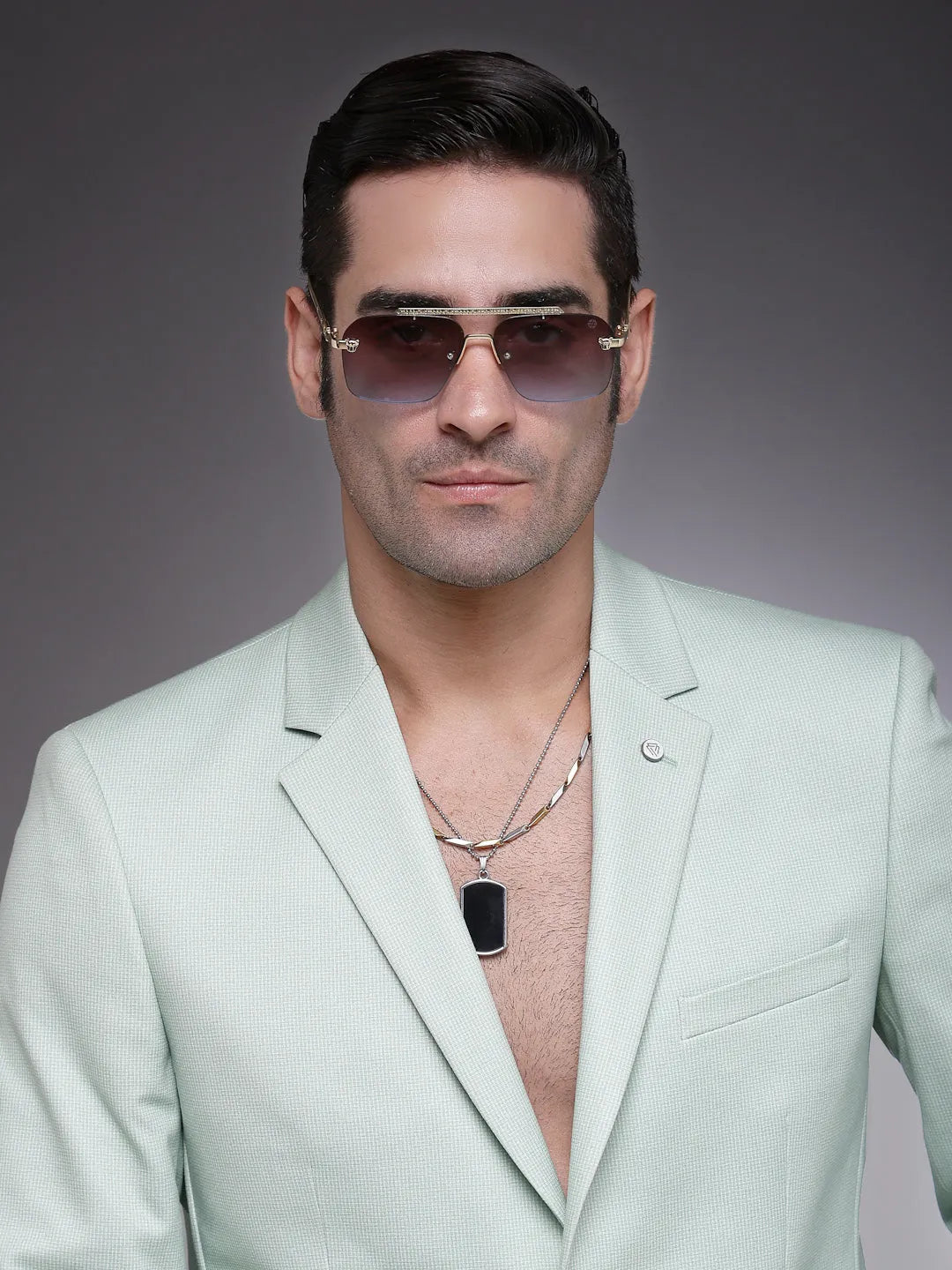 Pyre | Black Medium Rim Less Square Sunglasses for Men [UV-protected]