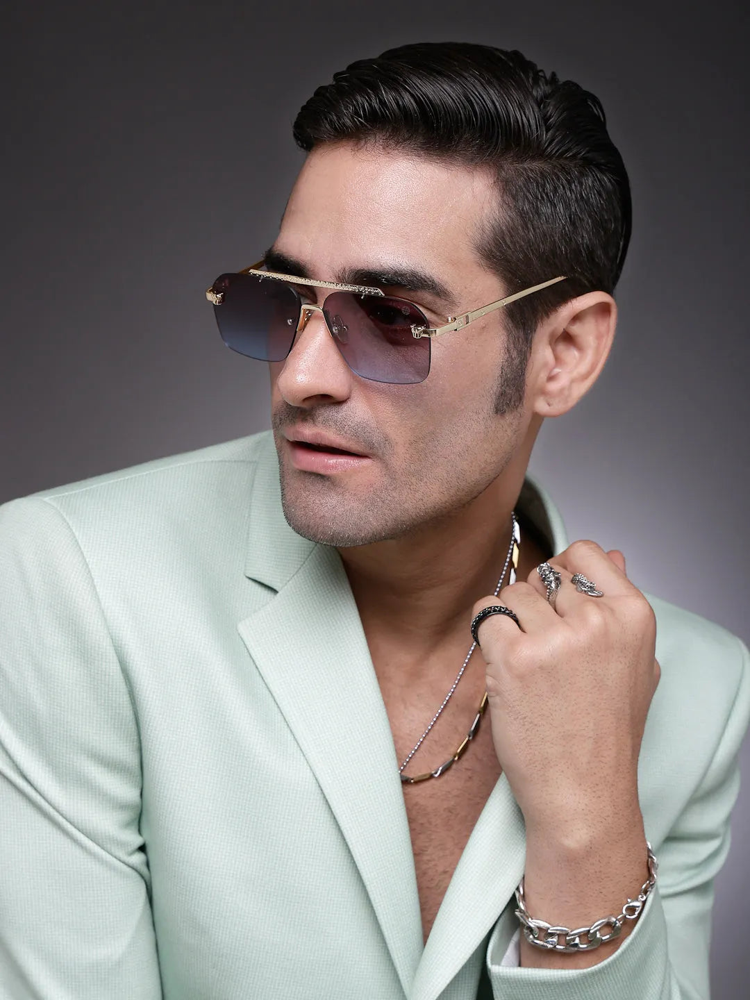 Pyre | Black Medium Rim Less Square Sunglasses for Men [UV-protected]