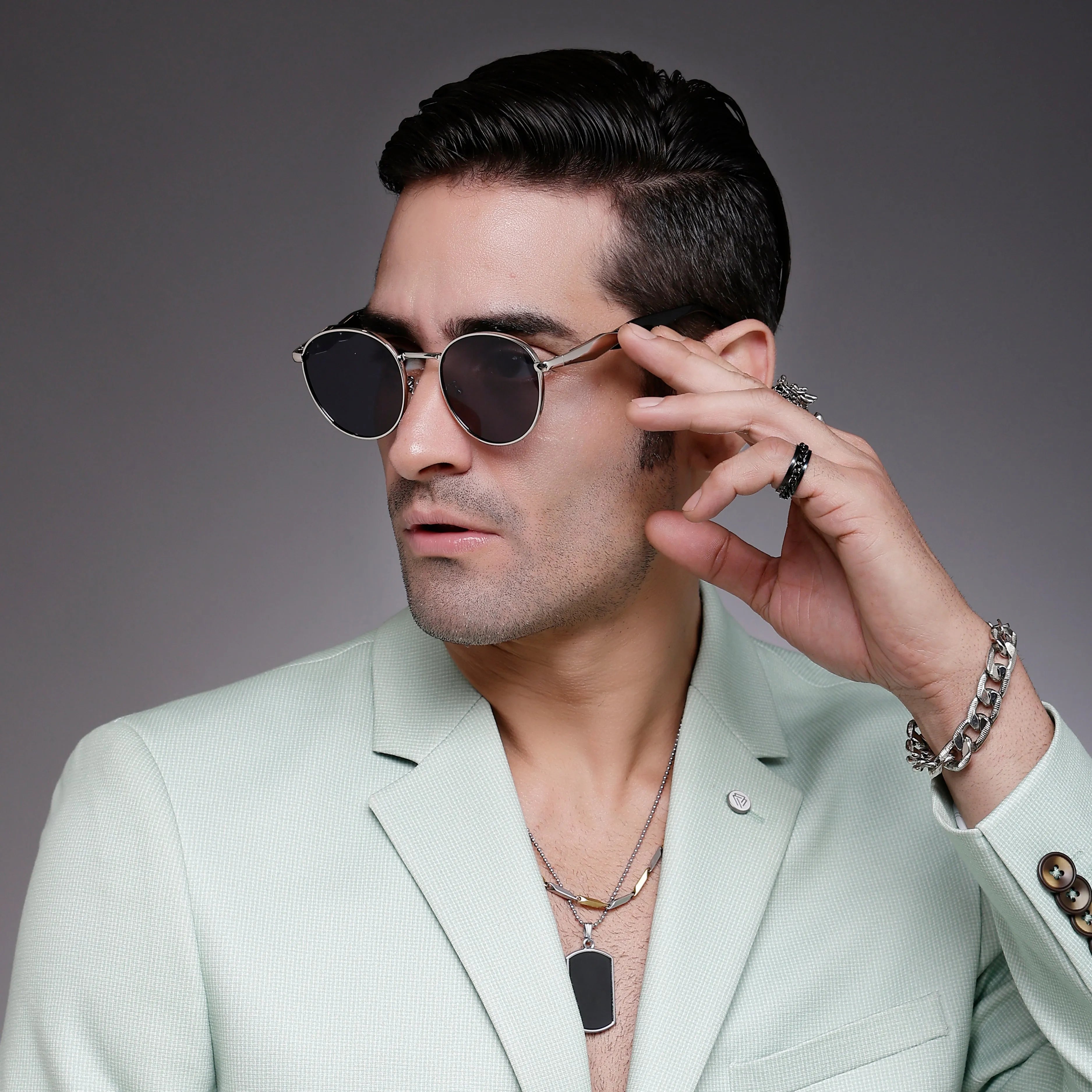 Platinum | Grey Medium Full Rim Oval Sunglasses for Men & Women [UV-protected]