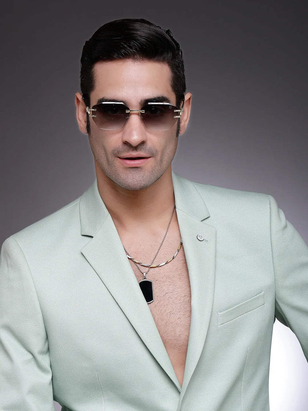 Valora | Gradient Green Medium Rim Less Square Sunglasses for Men [UV-protected]