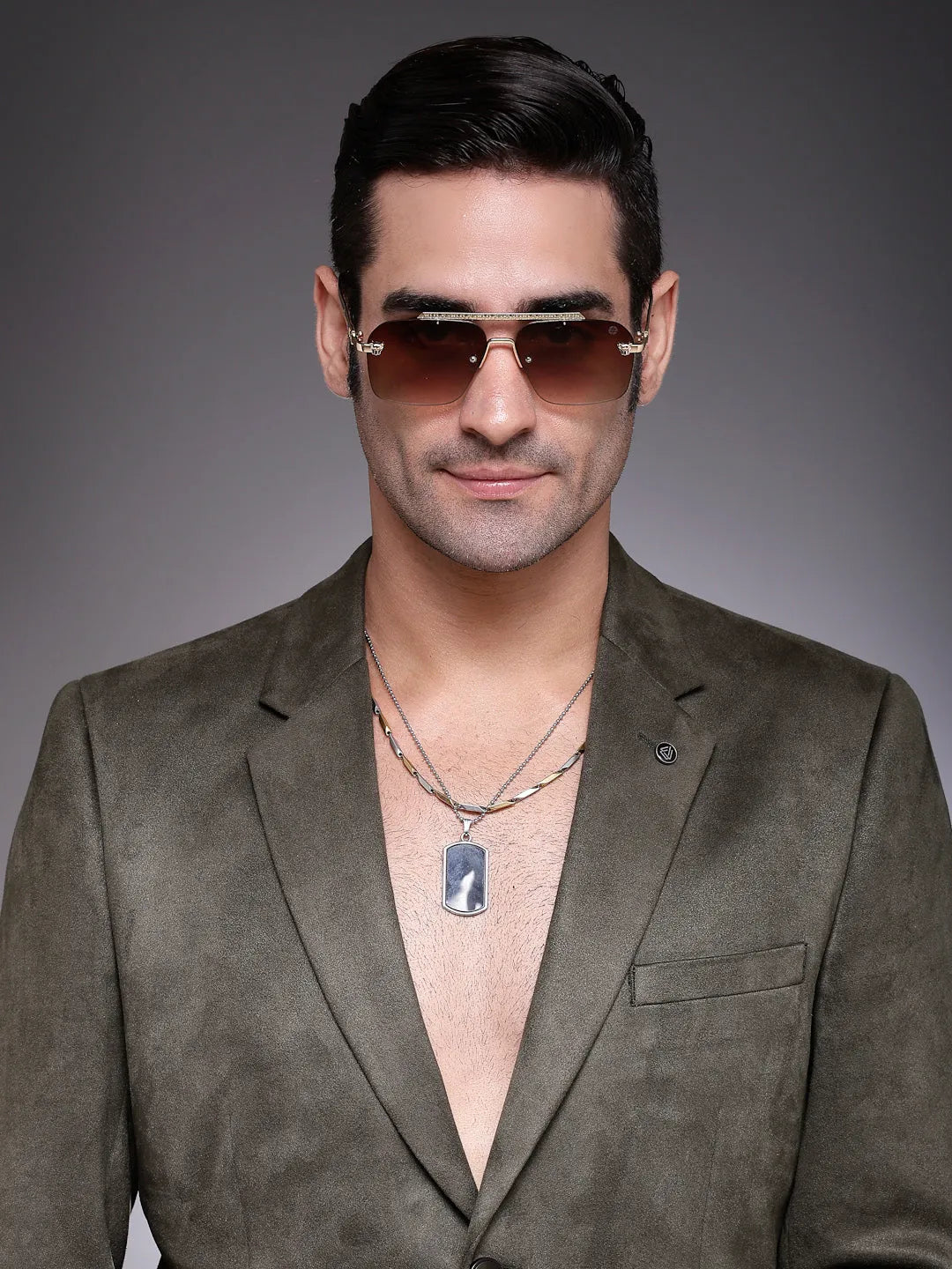 Pyre | Gradient Brown Medium Rim Less Square Sunglasses for Men [UV-protected]