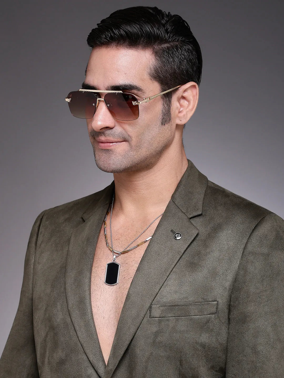 Pyre | Gradient Brown Medium Rim Less Square Sunglasses for Men [UV-protected]