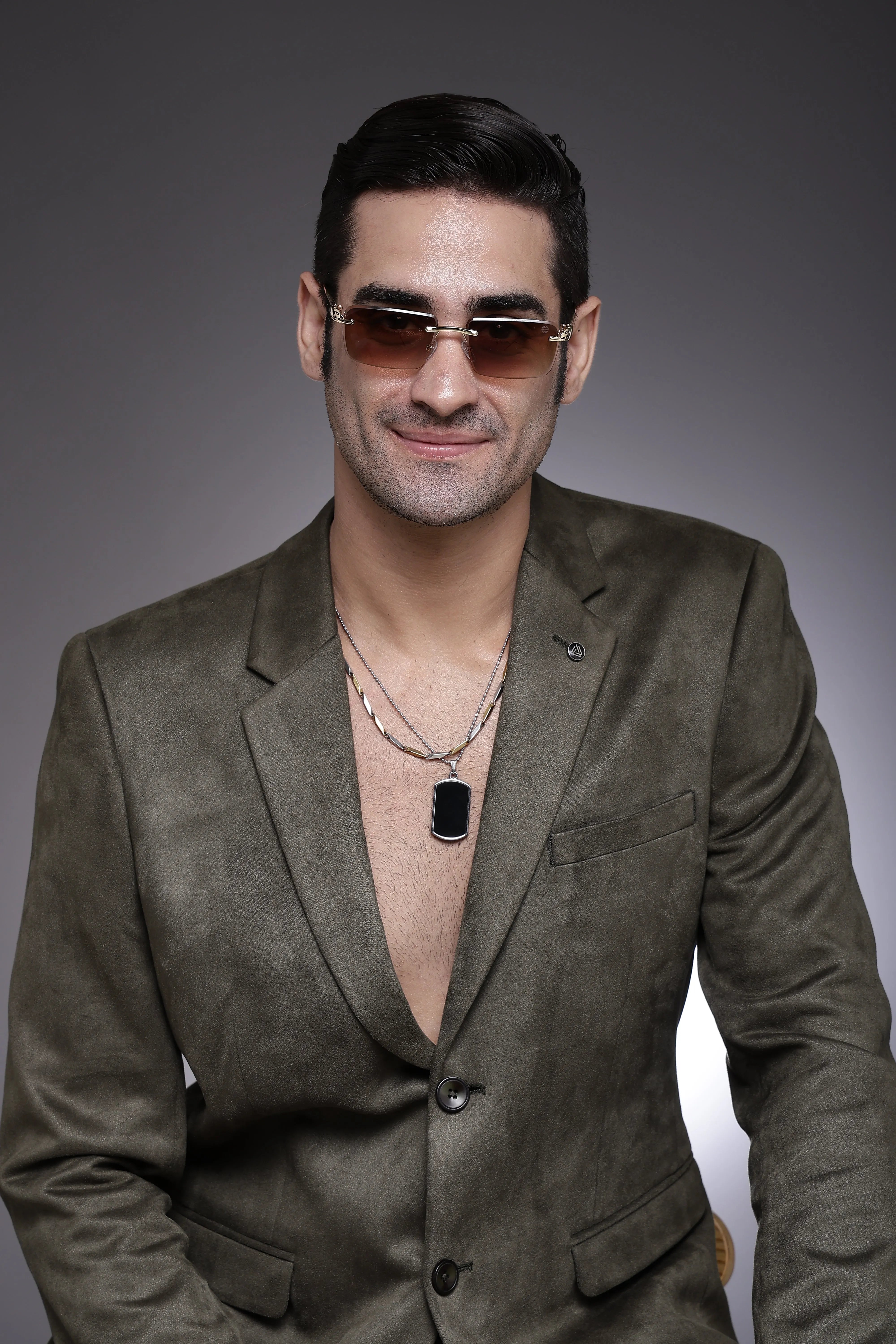 Clyra | Gradient Brown Medium Rim Less Square Sunglasses for Men [UV-protected]
