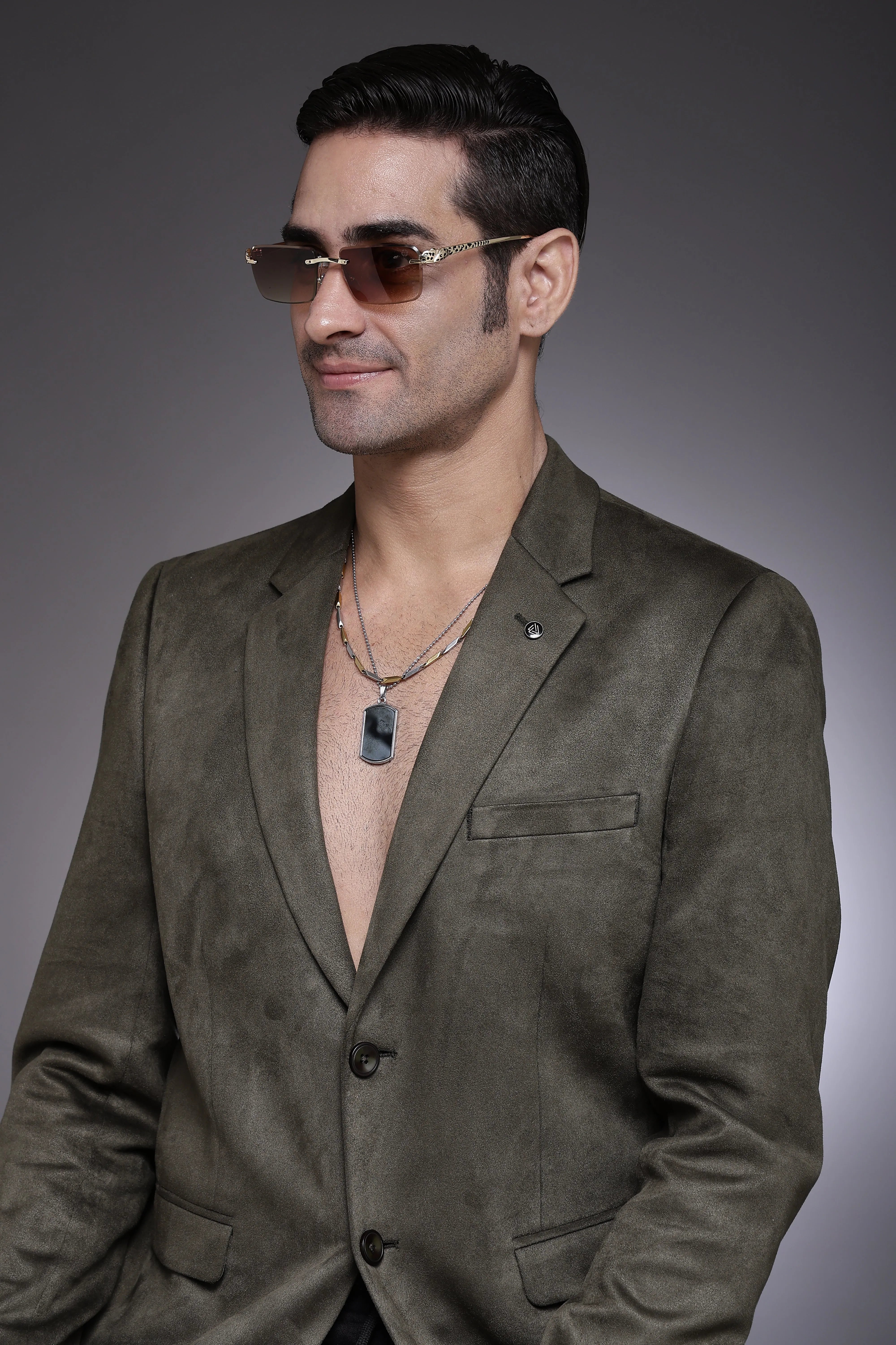 Clyra | Gradient Brown Medium Rim Less Square Sunglasses for Men [UV-protected]
