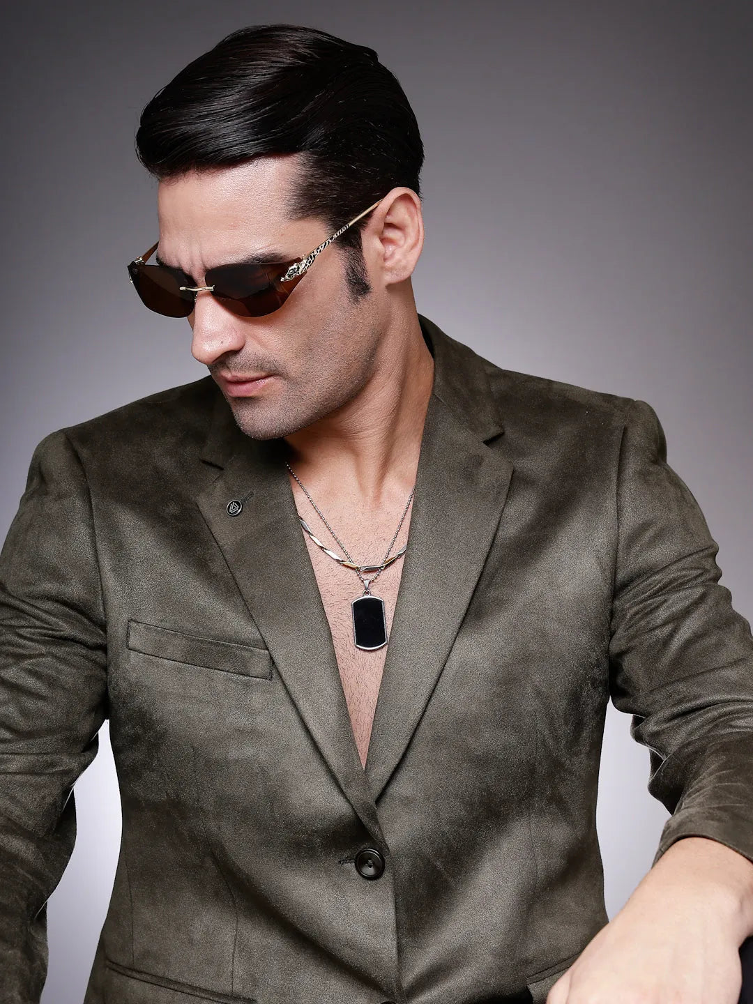 Valtrix | Brown Medium Rim Less Oval Sunglasses for Men [UV-protected]