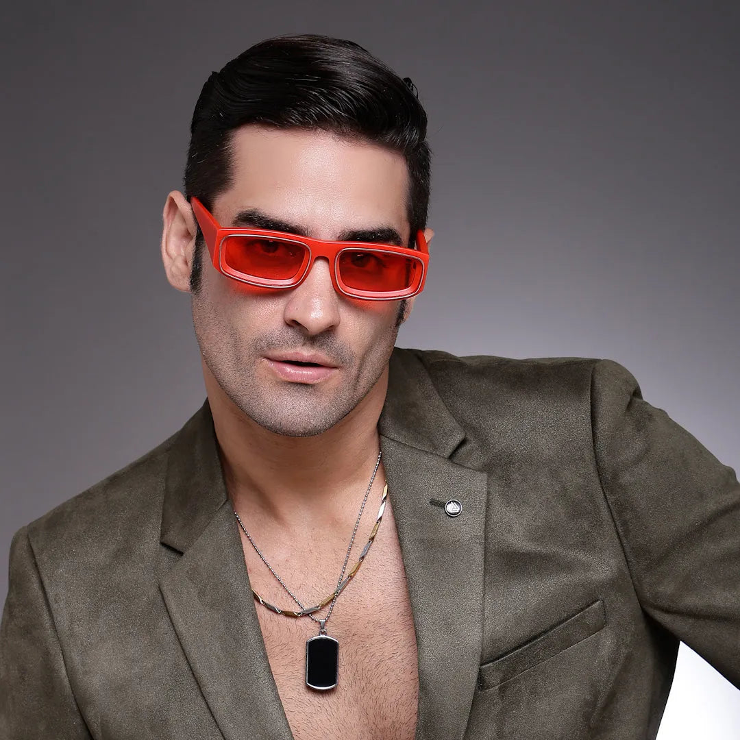 Crystix | Red Small Full Rim Rectangle Sunglasses for Men & Women [UV-protected]