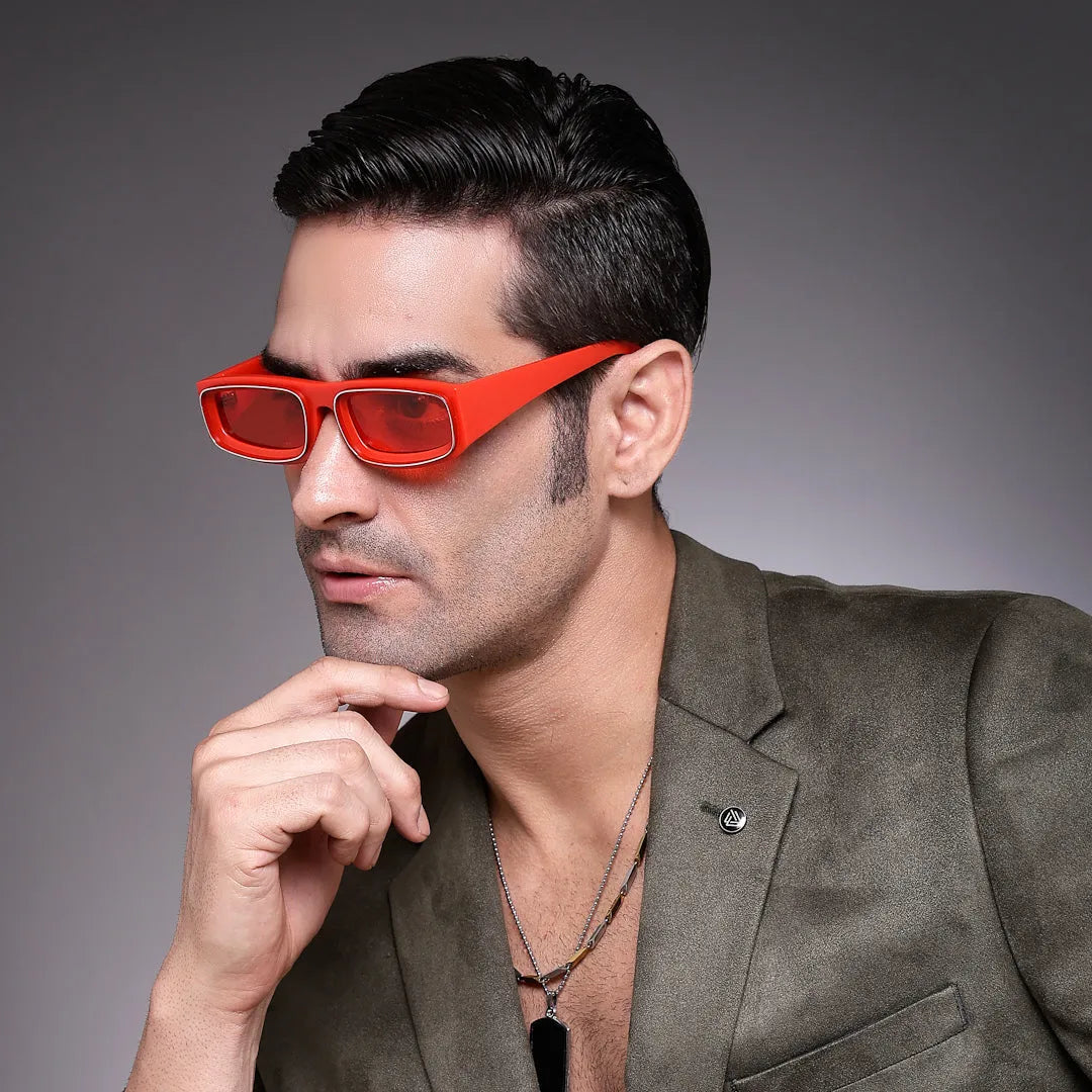 Crystix | Red Small Full Rim Rectangle Sunglasses for Men & Women [UV-protected]