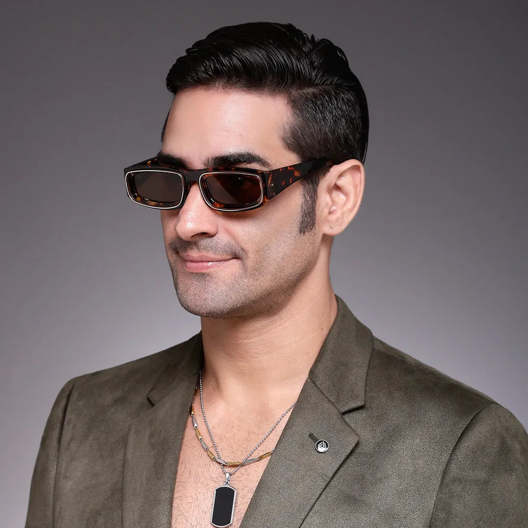 Crystix | Brown Small Full Rim Rectangle Sunglasses for Men & Women [UV-protected]