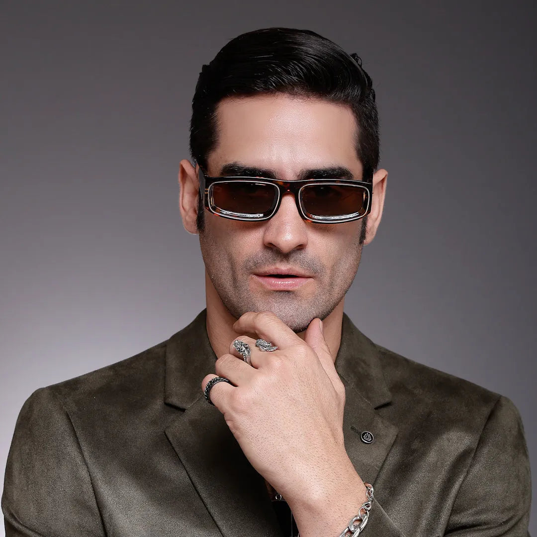 Crystix | Brown Small Full Rim Rectangle Sunglasses for Men & Women [UV-protected]