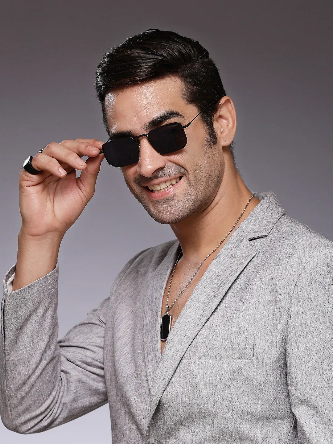 Feryn | Black Medium Full Rim Rectangle Sunglasses for Men & Women [UV-protected]