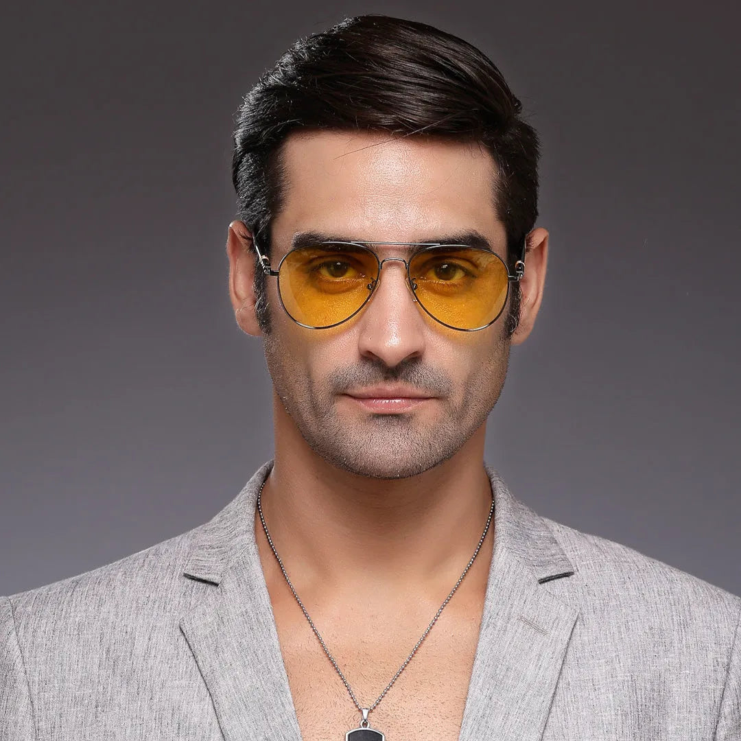 Vesper | Yellow Medium Full Rim Aviator Sunglasses for Men [Polarized]