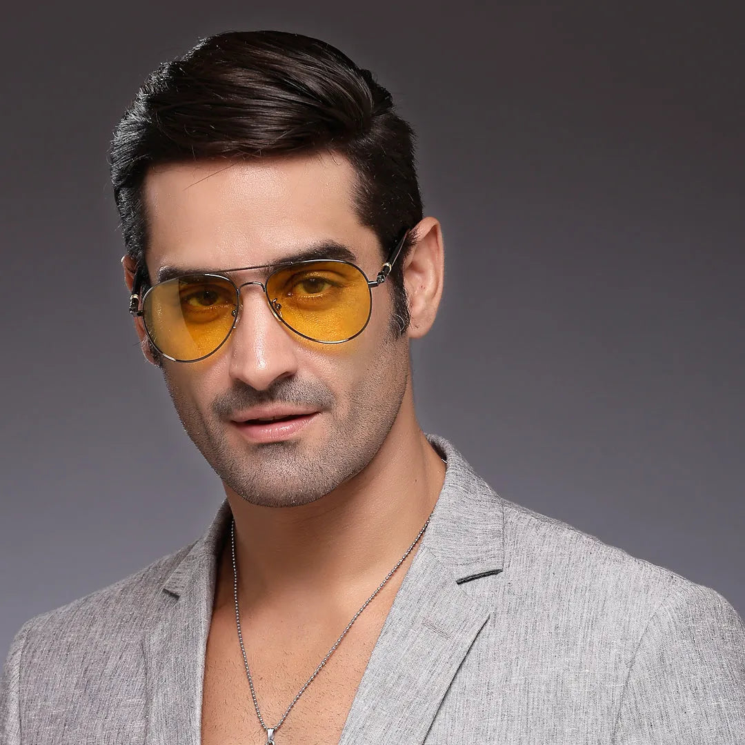Vesper | Yellow Medium Full Rim Aviator Sunglasses for Men [Polarized]