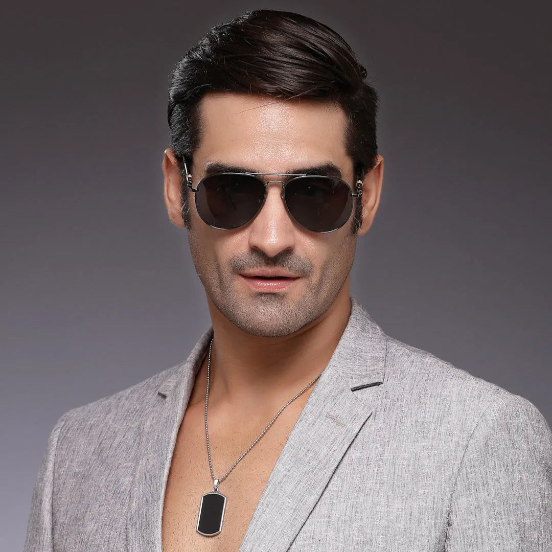 Vesper | Black Medium Full Rim Aviator Sunglasses for Men [Polarized]