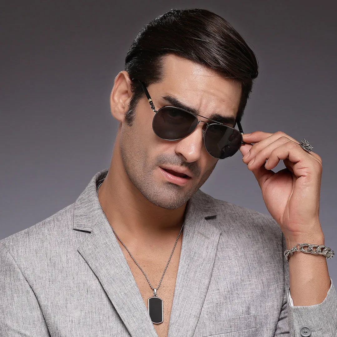 Vesper | Black Medium Full Rim Aviator Sunglasses for Men [Polarized]