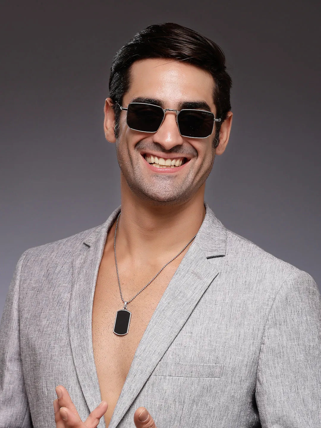 Feryn | Silver Medium Full Rim Rectangle Sunglasses for Men & Women [UV-protected]