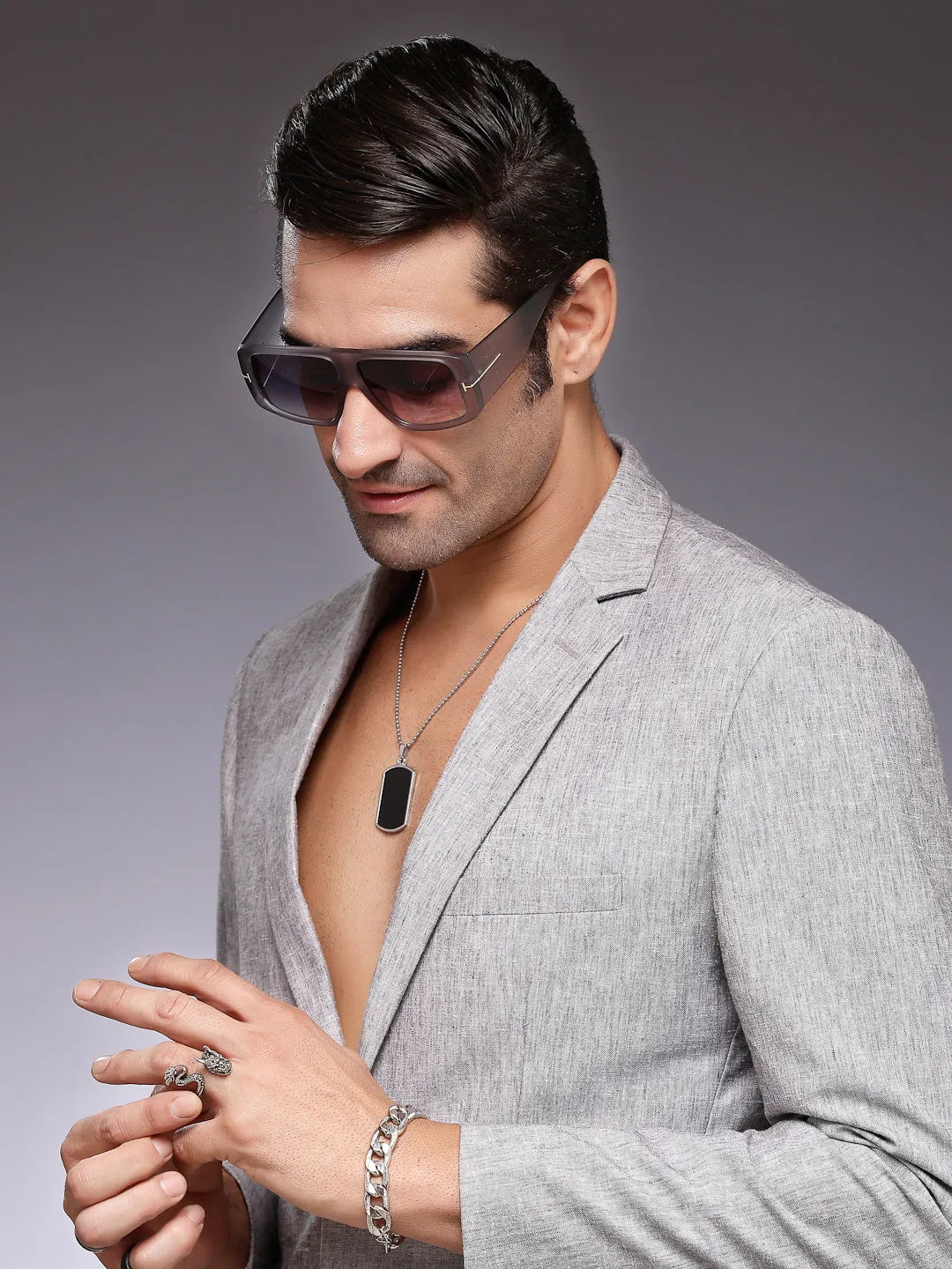 Helios | Grey Oversized Full Rim Square Sunglasses for Men & Women [UV-protected]