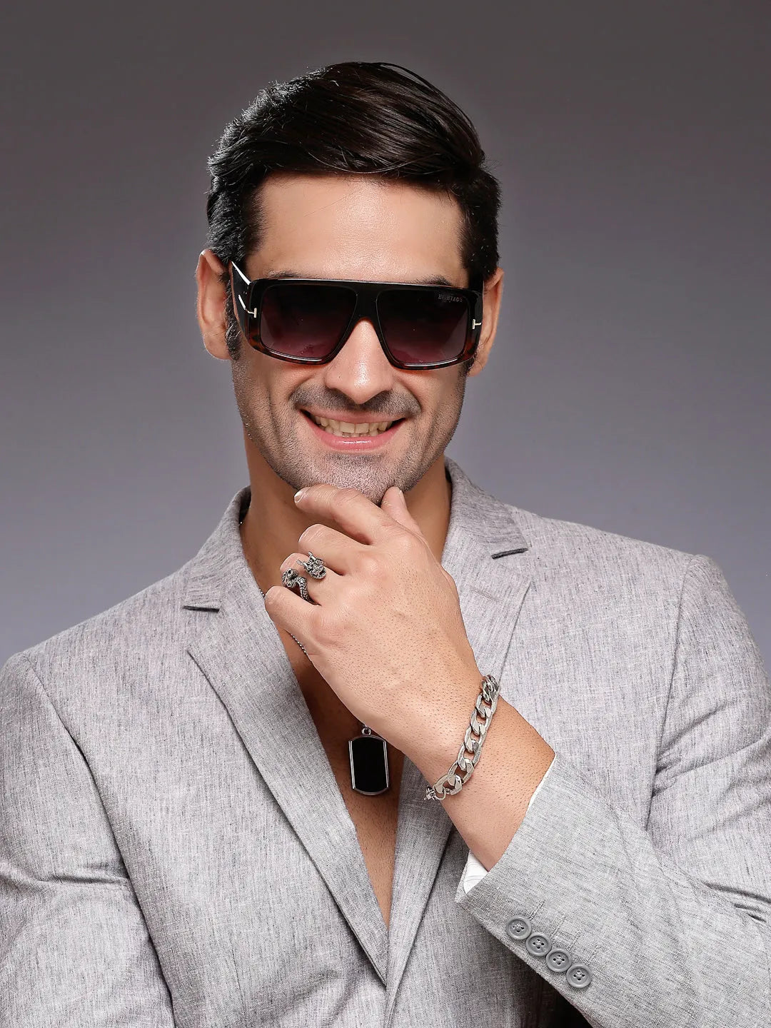 Helios | Havana and Golden Oversized Full Rim Square Sunglasses for Men & Women [UV-protected]