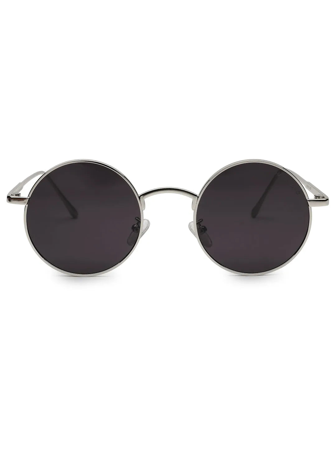 Ionara | Silver-Black Medium Full Rim Round Sunglasses for Men & Women [UV-protected]