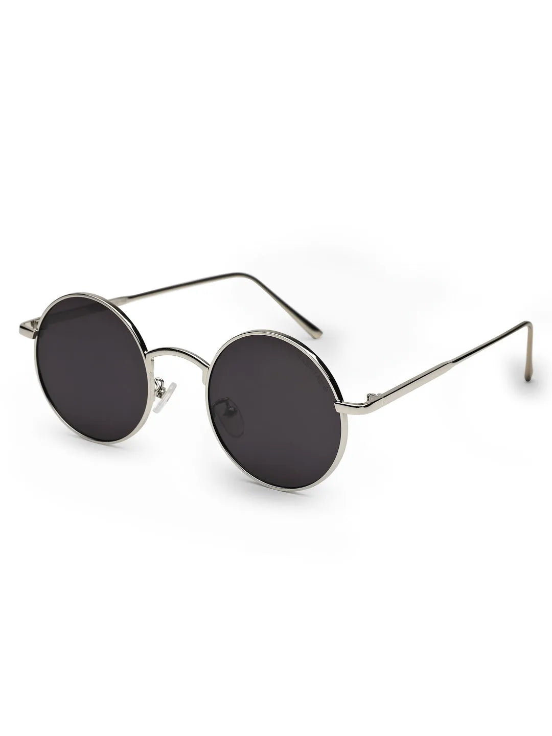 Ionara | Silver-Black Medium Full Rim Round Sunglasses for Men & Women [UV-protected]