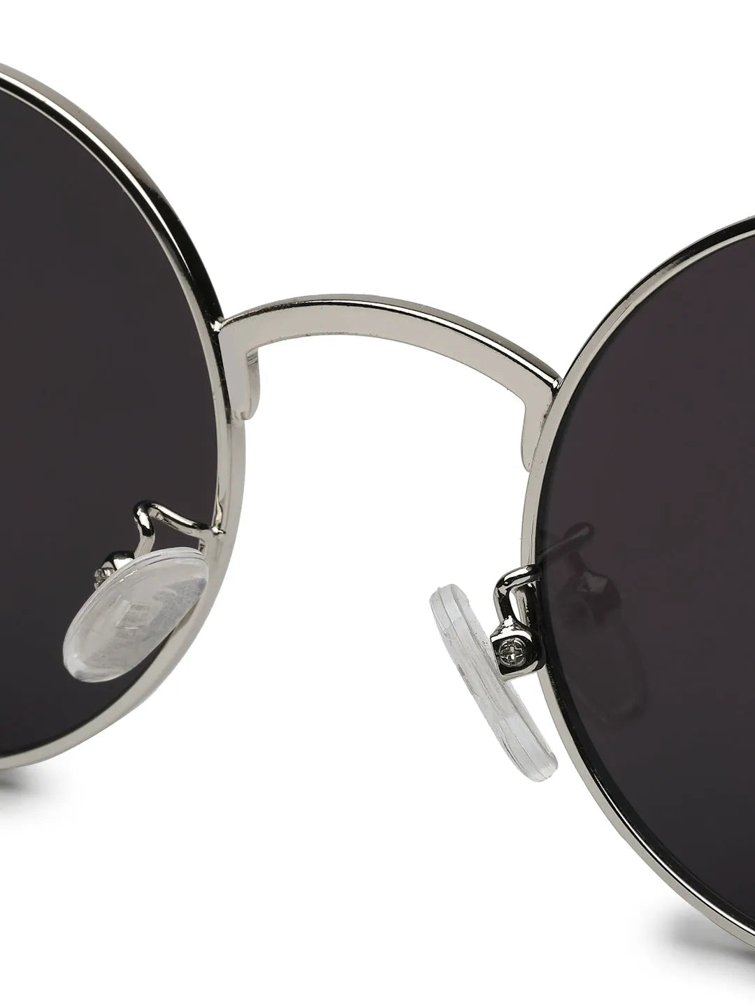 Ionara | Silver-Black Medium Full Rim Round Sunglasses for Men & Women [UV-protected]
