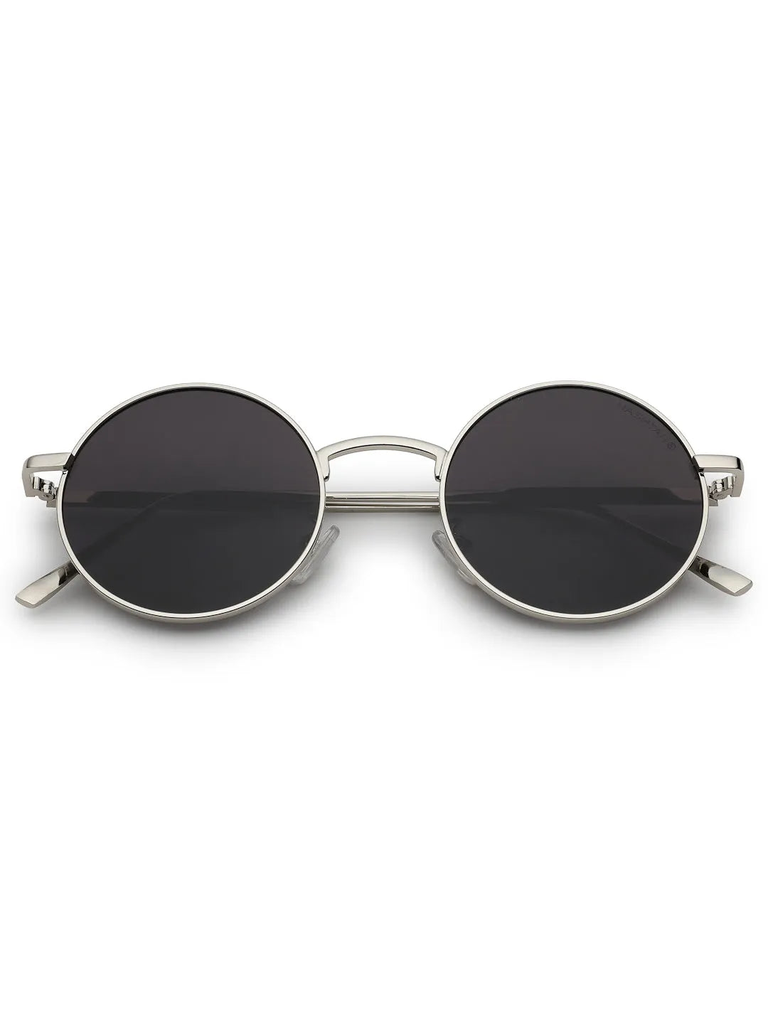 Ionara | Silver-Black Medium Full Rim Round Sunglasses for Men & Women [UV-protected]