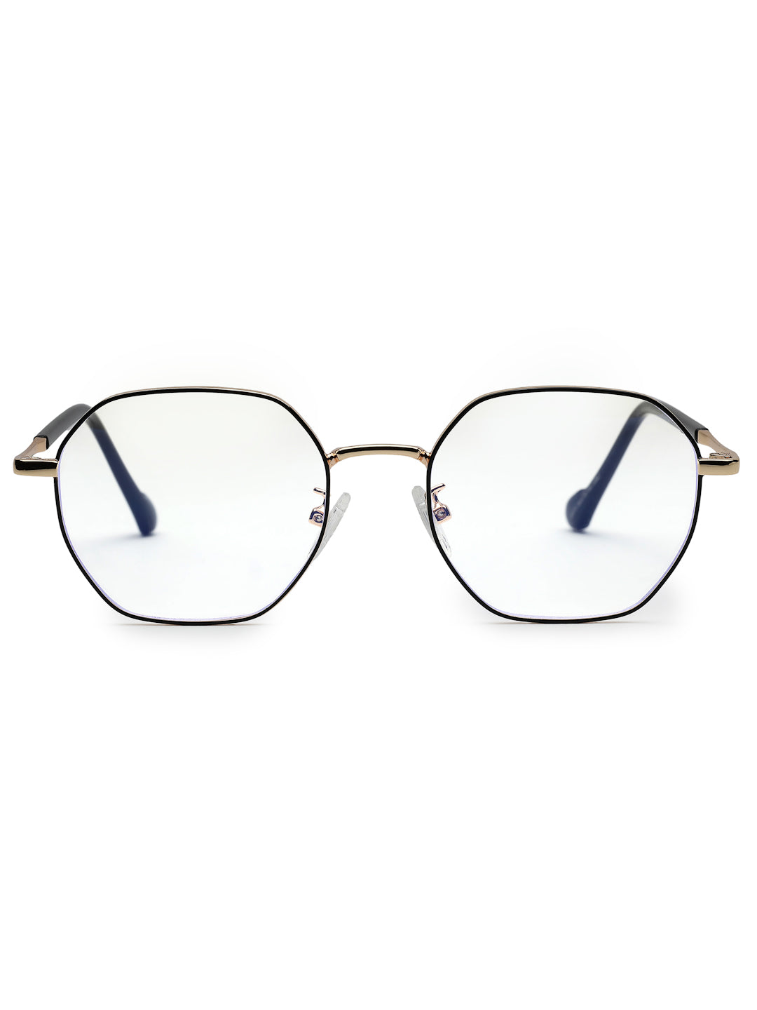 Dravon | Golden & Black Medium Full Rim Hexagonal Computer Glasses for Men & Women [Blue Block]