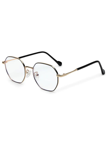 Dravon | Golden & Black Medium Full Rim Hexagonal Computer Glasses for Men & Women [Blue Block]