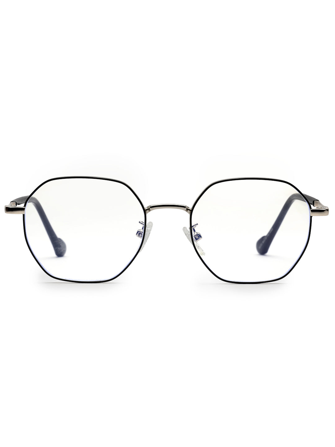 Dravon | Silver & Black Medium Full Rim Hexagonal Computer Glasses for Men & Women [Blue Block]