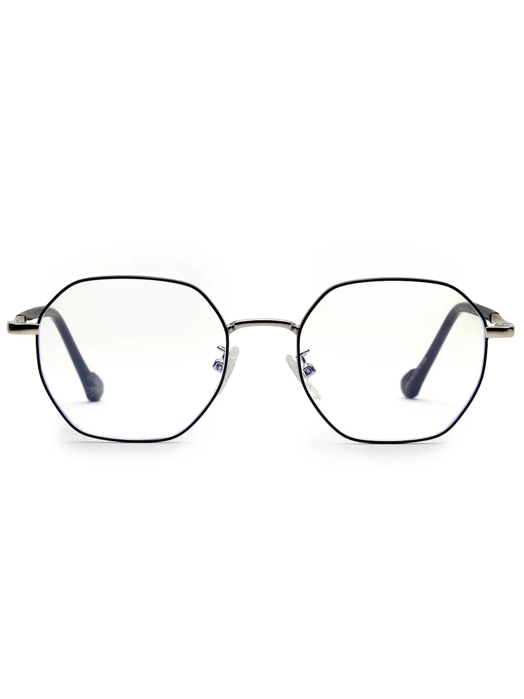Dravon | Silver & Black Medium Full Rim Hexagonal Computer Glasses for Men & Women [Blue Block]