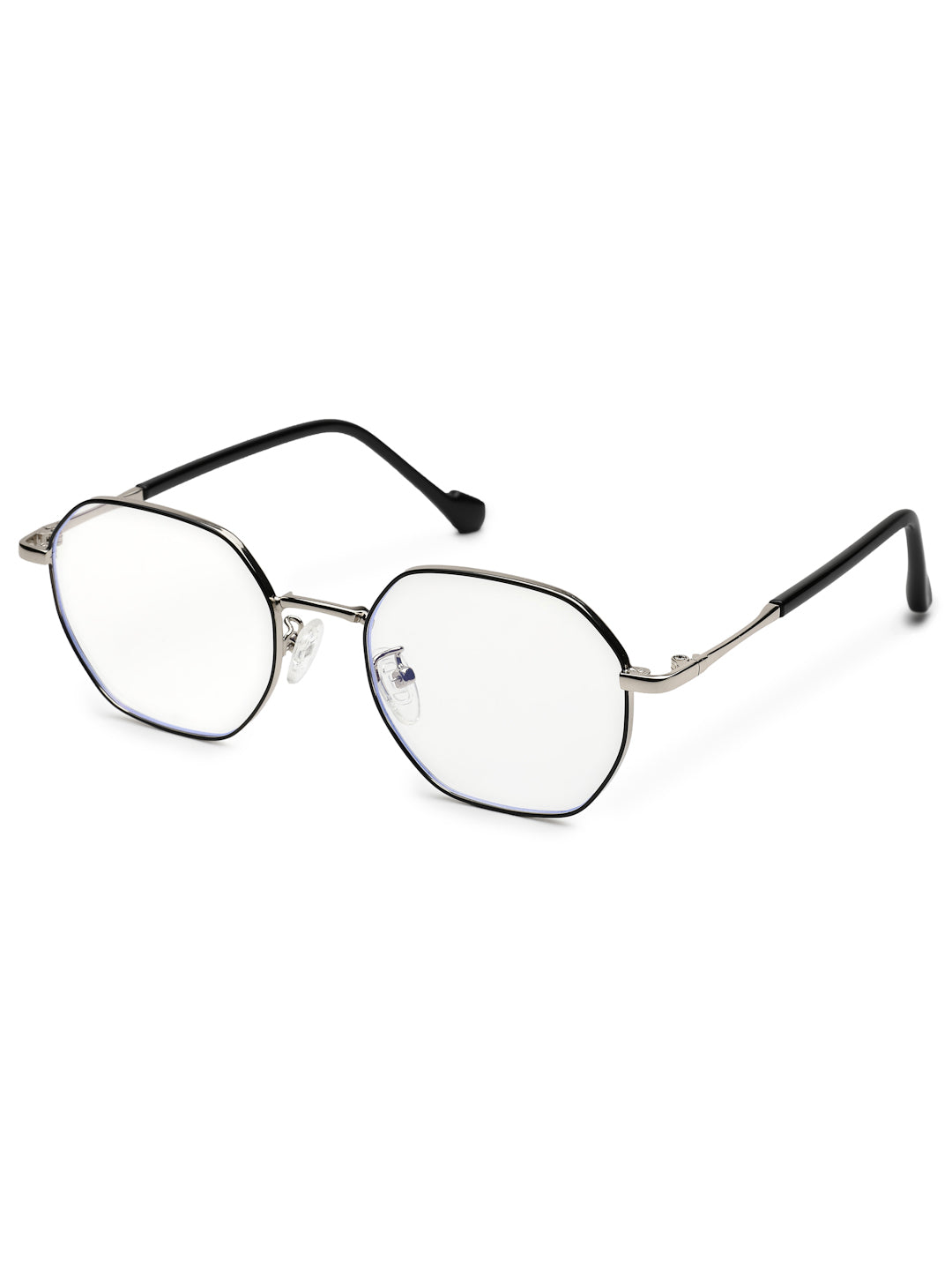 Dravon | Silver & Black Medium Full Rim Hexagonal Computer Glasses for Men & Women [Blue Block]