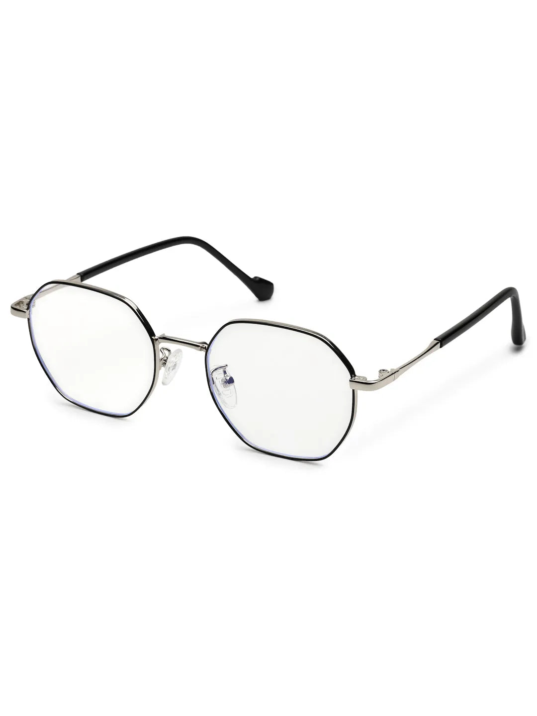 Dravon | Silver & Black Medium Full Rim Hexagonal Computer Glasses for Men & Women [Blue Block]