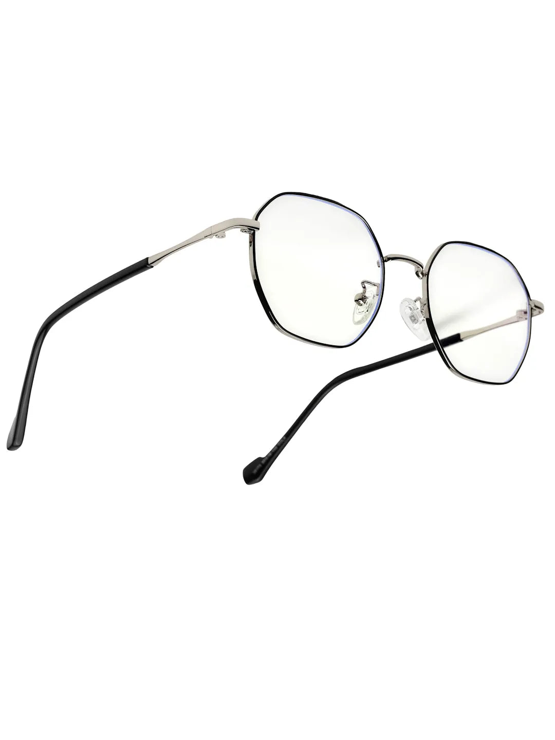 Dravon | Silver & Black Medium Full Rim Hexagonal Computer Glasses for Men & Women [Blue Block]