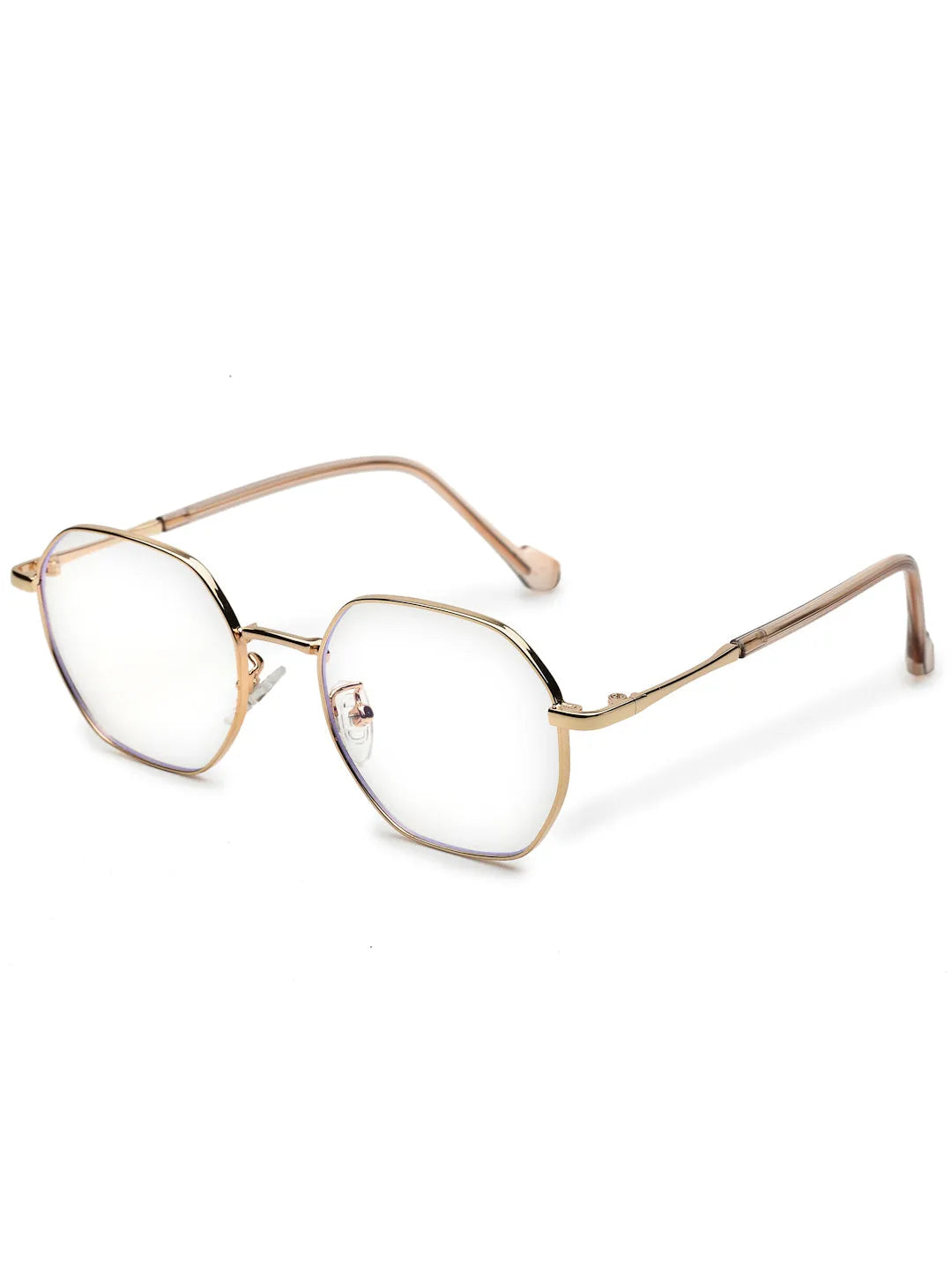 Dravon | Golden Medium Full Rim Hexagonal Computer Glasses for Men & Women [Blue Block]