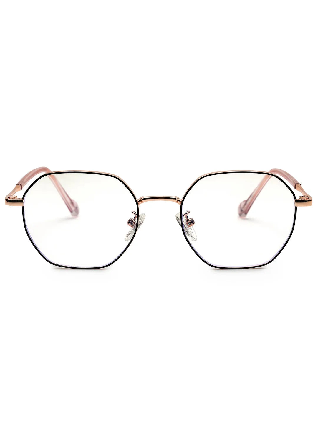 Dravon | Golden Rose & Black Medium Full Rim Hexagonal Computer Glasses for Men & Women [Blue Block]