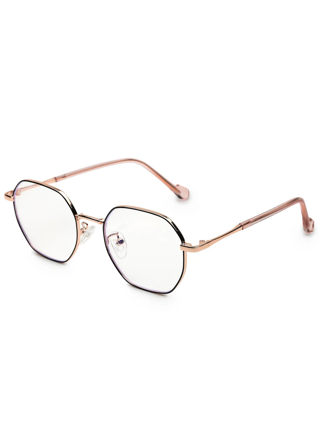 Dravon | Golden Rose & Black Medium Full Rim Hexagonal Computer Glasses for Men & Women [Blue Block]