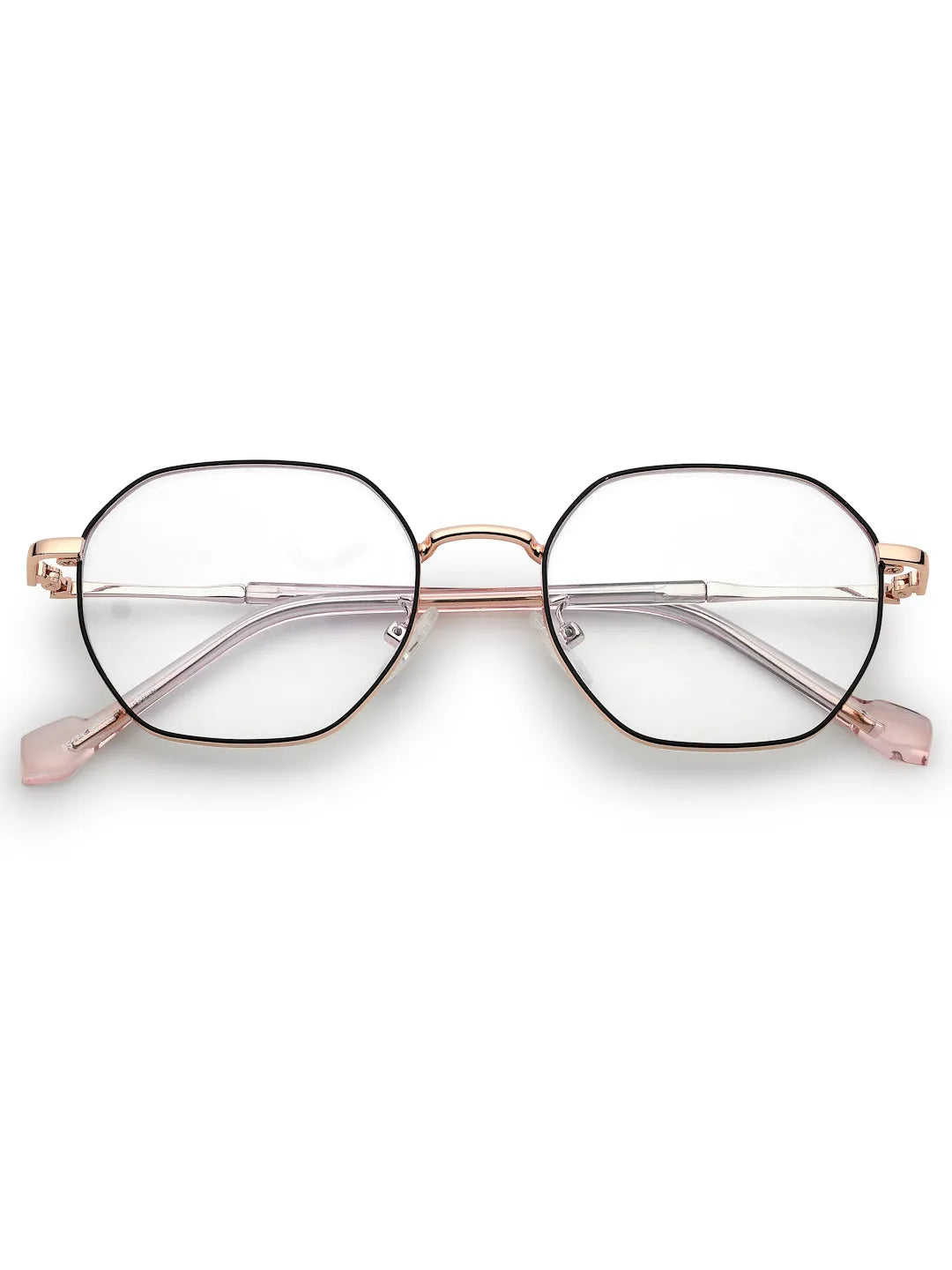 Dravon | Golden Rose & Black Medium Full Rim Hexagonal Computer Glasses for Men & Women [Blue Block]
